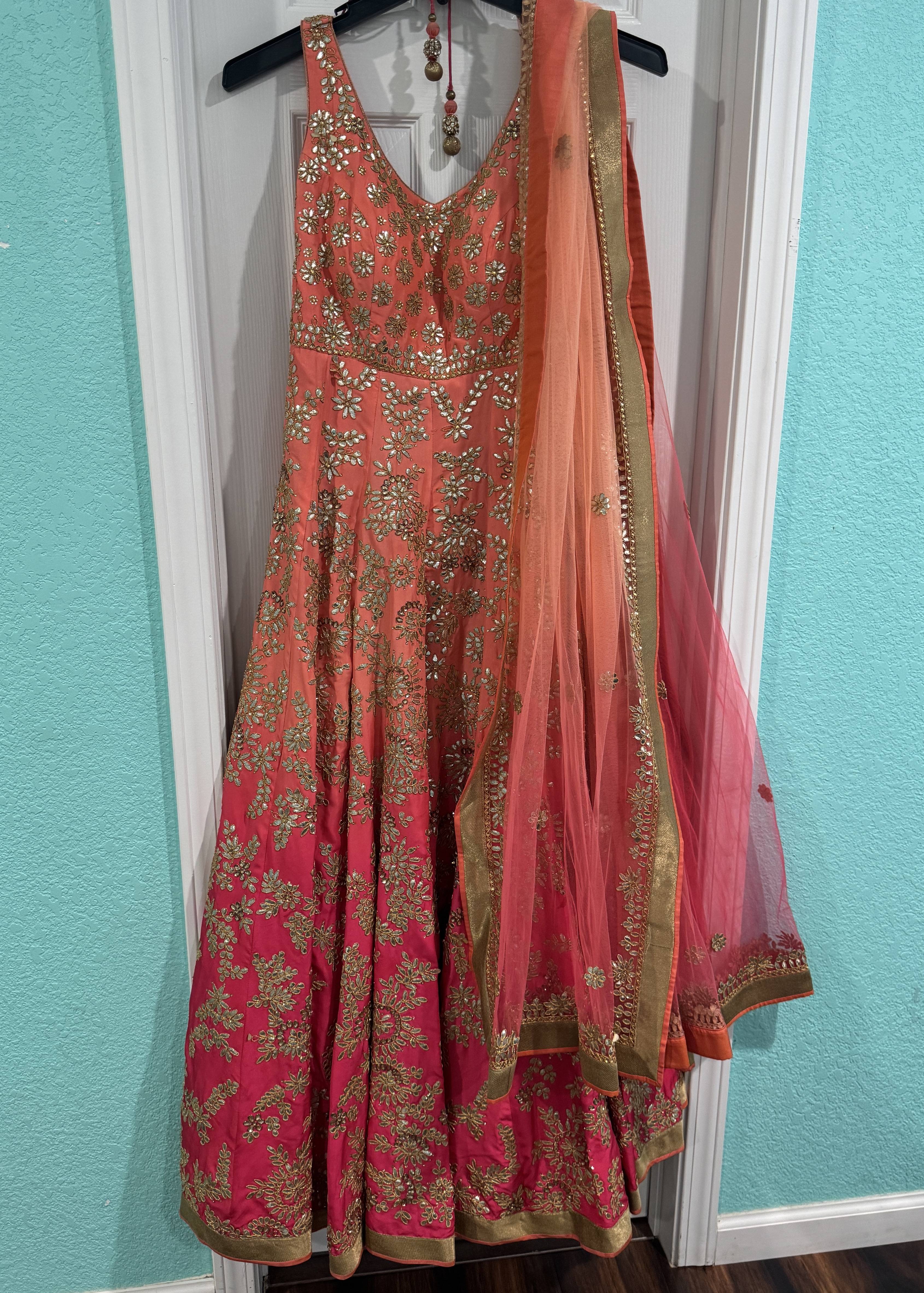 Coral Ombre Anarkali Image - 2