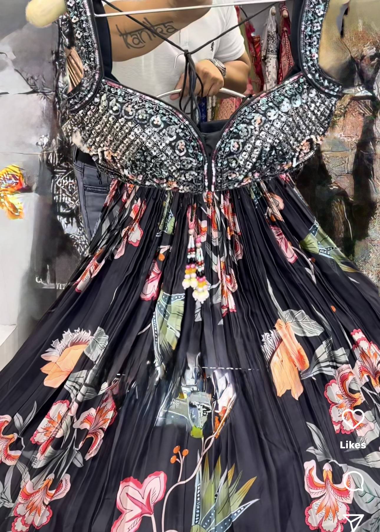Black Floral Print Lehenga Image - 1