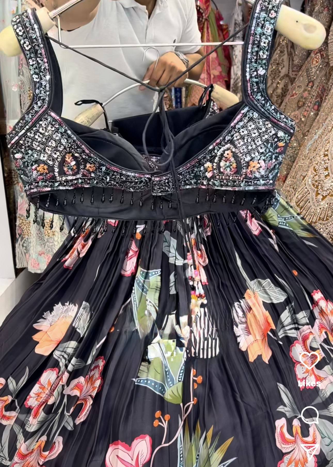 Black Floral Print Lehenga Image - 2