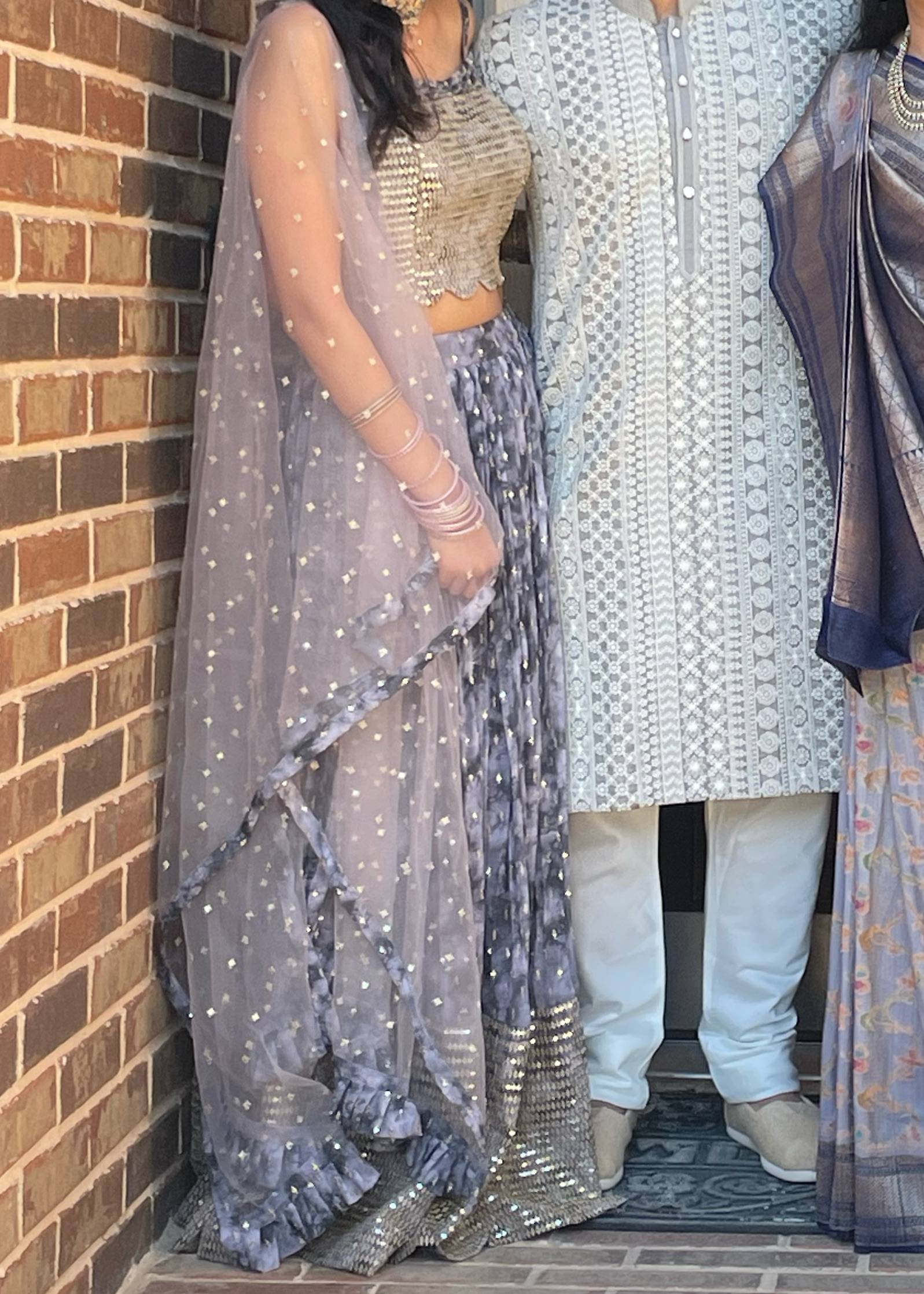 Gray Sequin Tie-Dye Lehenga Image - 0