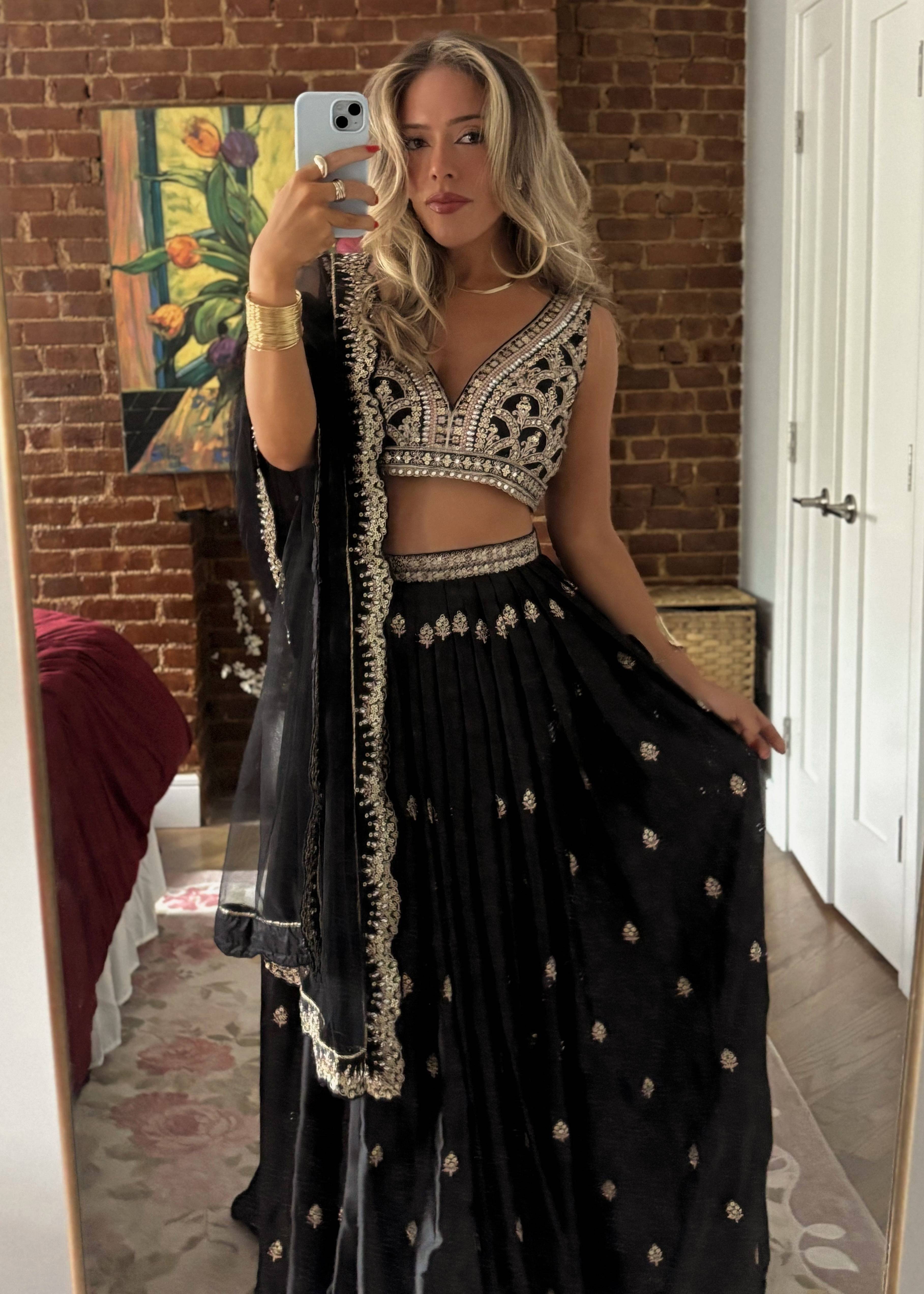 Black Silver Embroidered Lehenga Image - 1