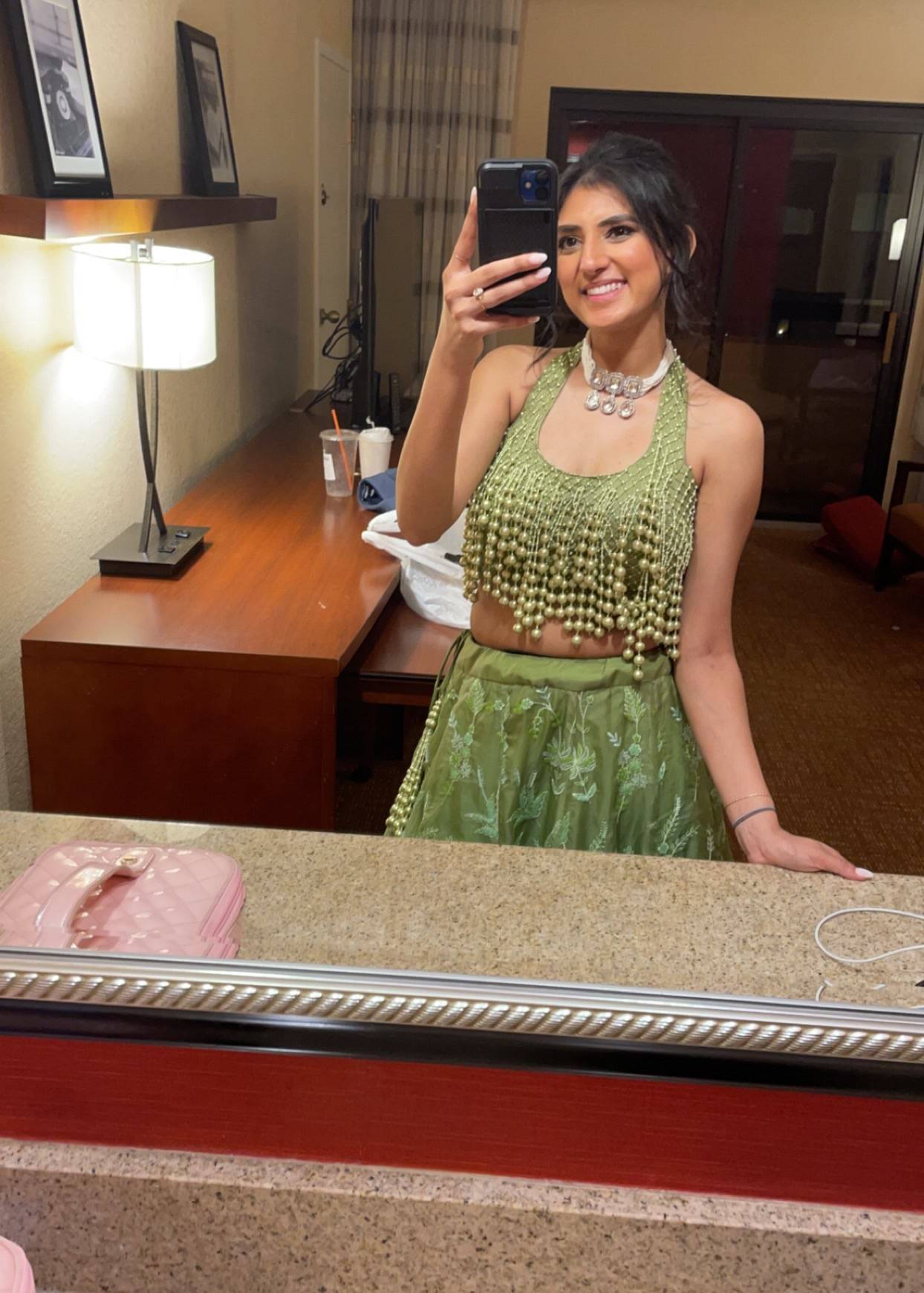 Green Pearl Embellished Lehenga Image - 2