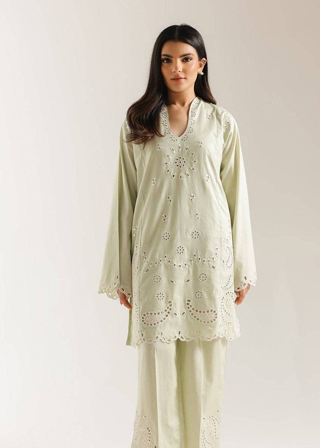 Sage Green Cutwork Kurta Set Image - 3