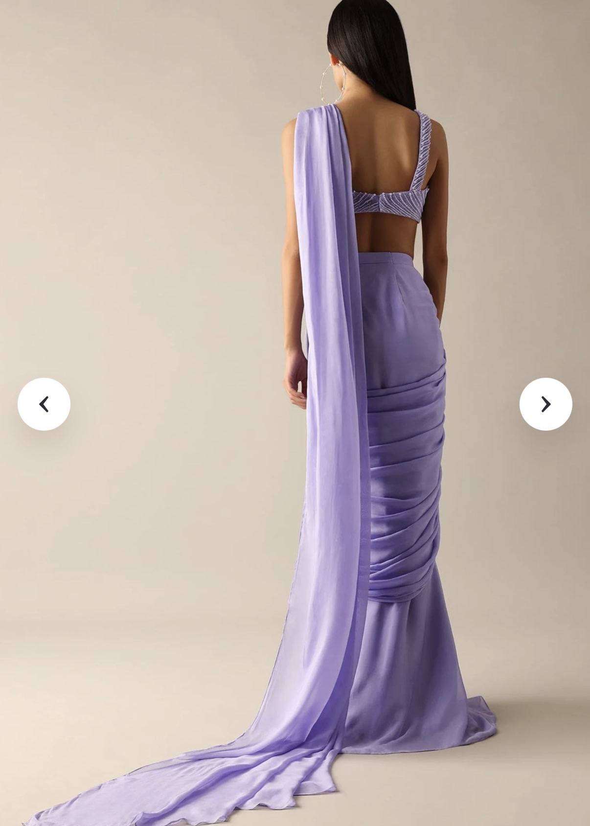 Lavender Pre-Draped Sari Image - 3