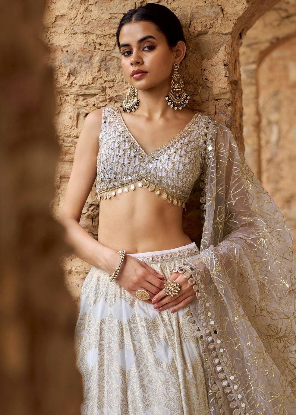 Ivory and Gold Brocade Lehenga Image - 1