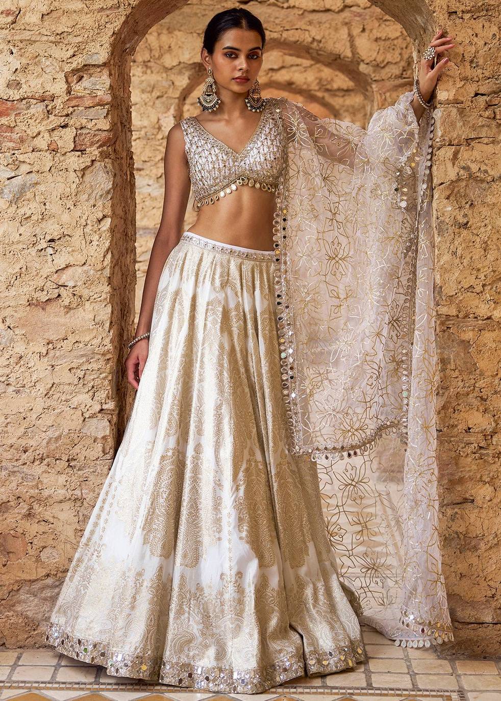 Ivory and Gold Brocade Lehenga Image - 0