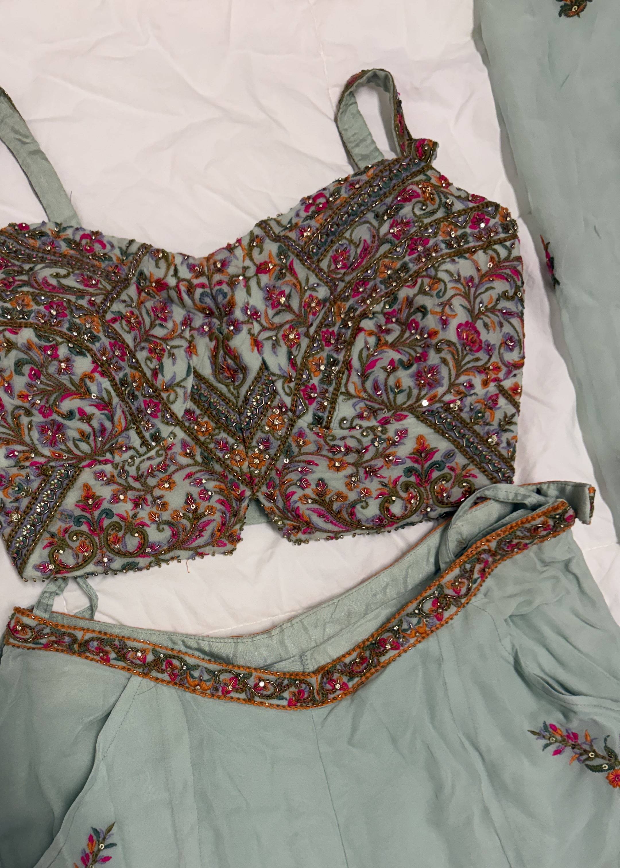 Sage Green Floral Sharara Image - 3