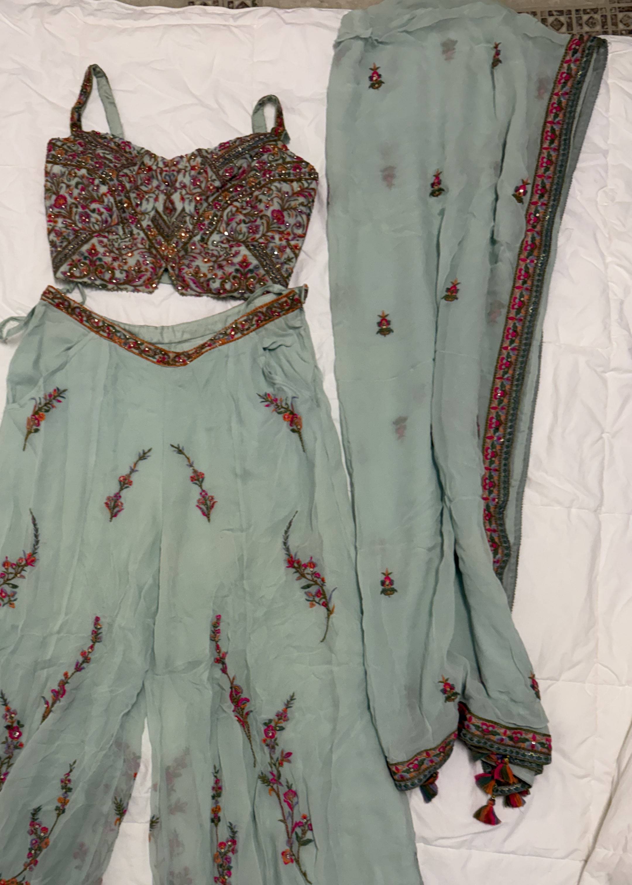Sage Green Floral Sharara Image - 2
