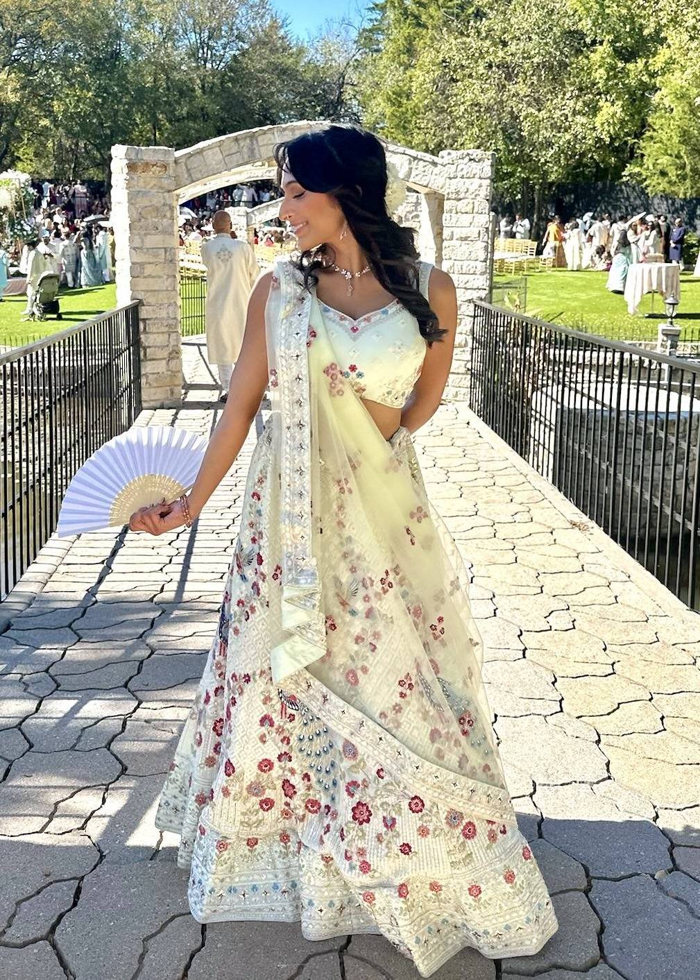 Ivory Floral Embroidered Lehenga Image - 0