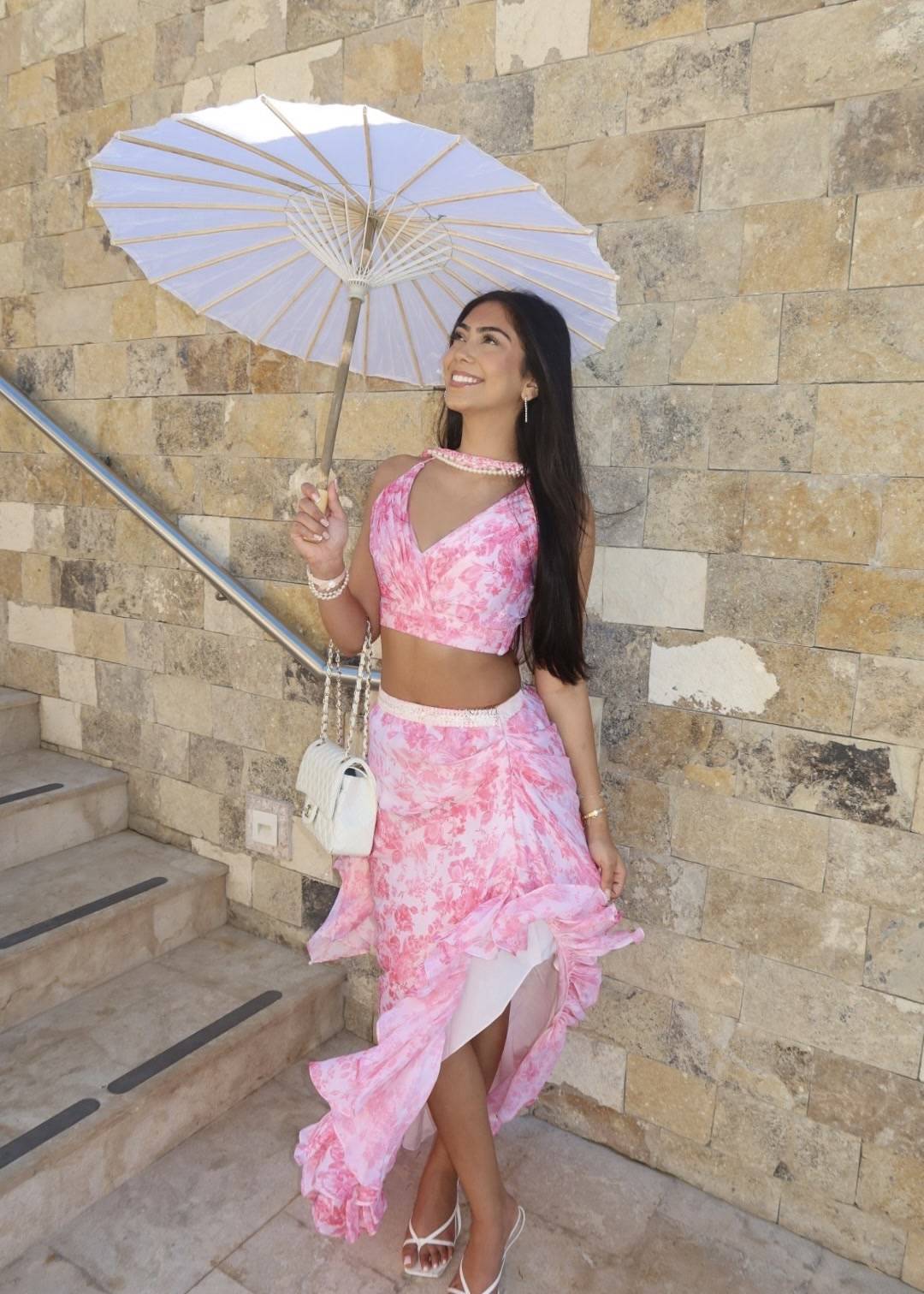 Pink Floral Ruffle Skirt Set Image - 1