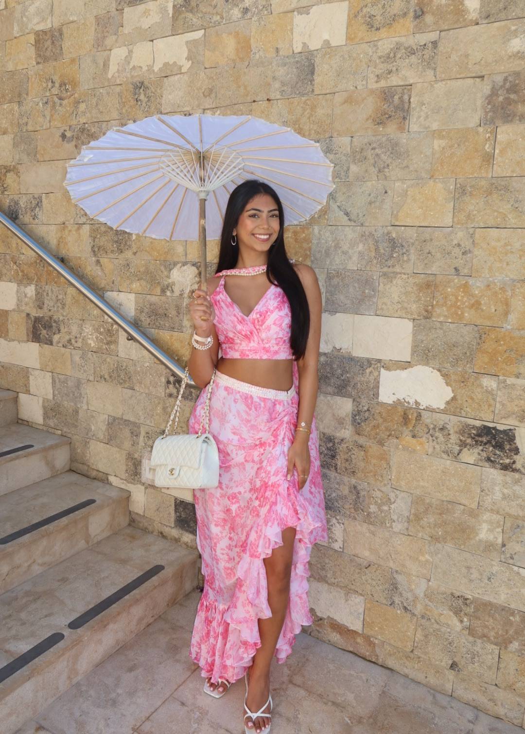Pink Floral Ruffle Skirt Set Image - 3
