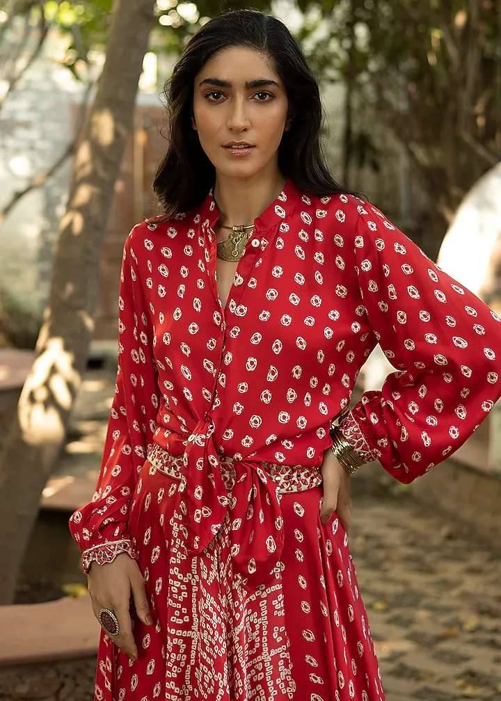 Red Bandhani Co-Ord Set Image - 2