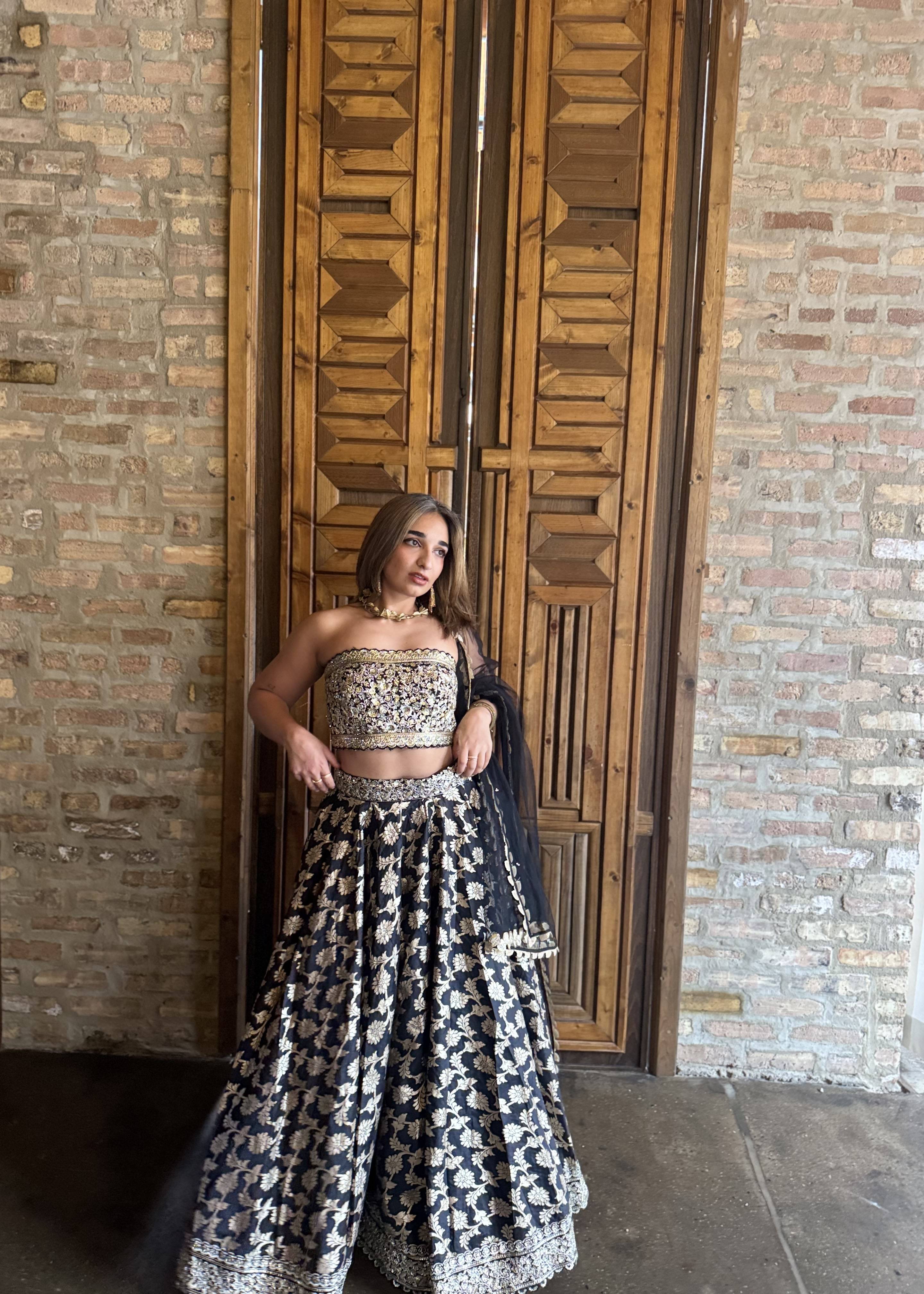 Black and Gold Brocade Lehenga Image - 2