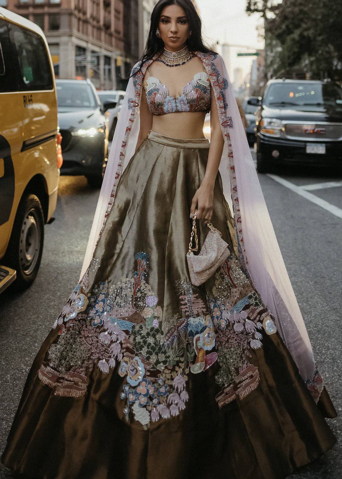 Olive Tropical Applique Lehenga Image - 2