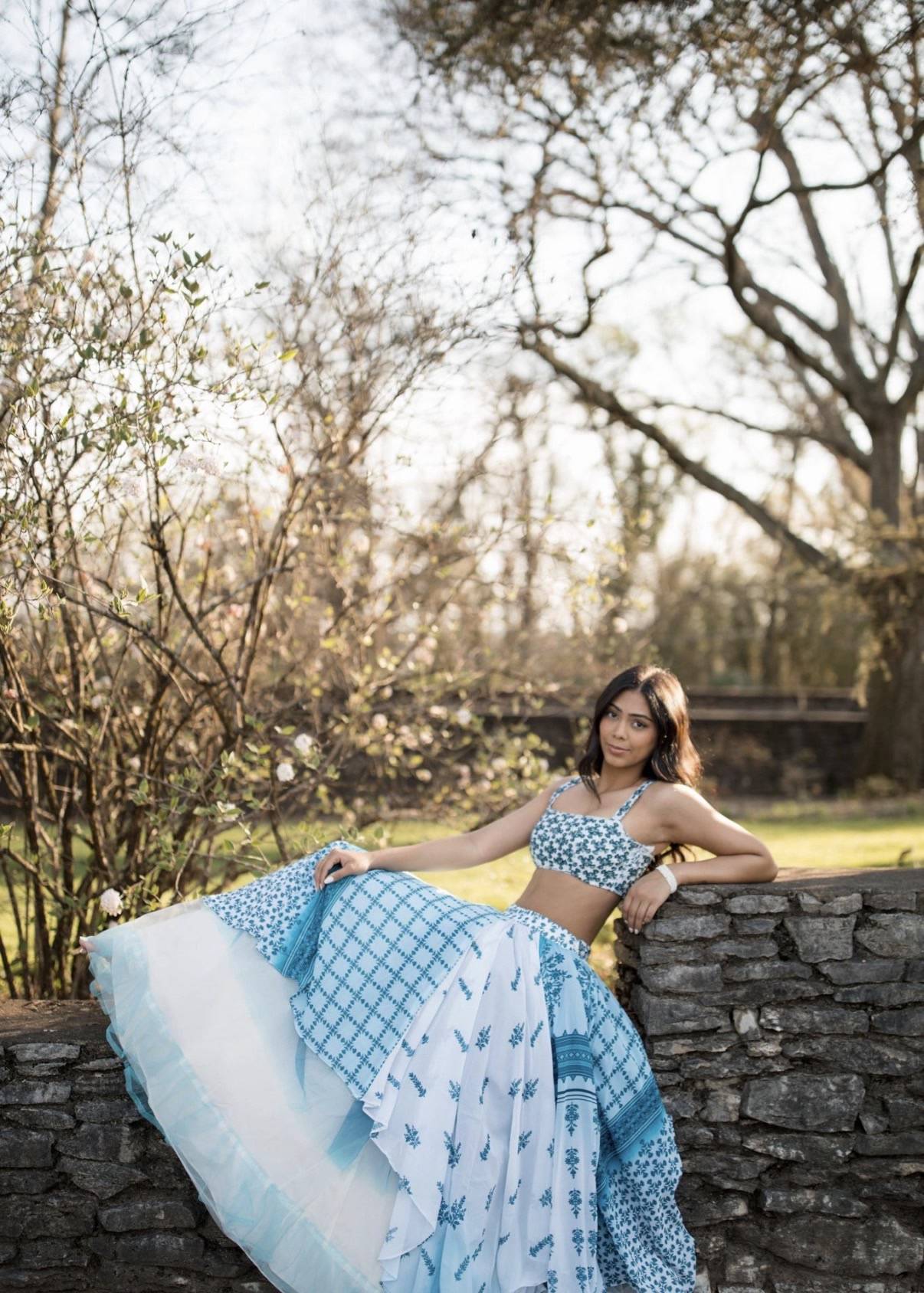 Blue and White High Low Lehenga Image - 4