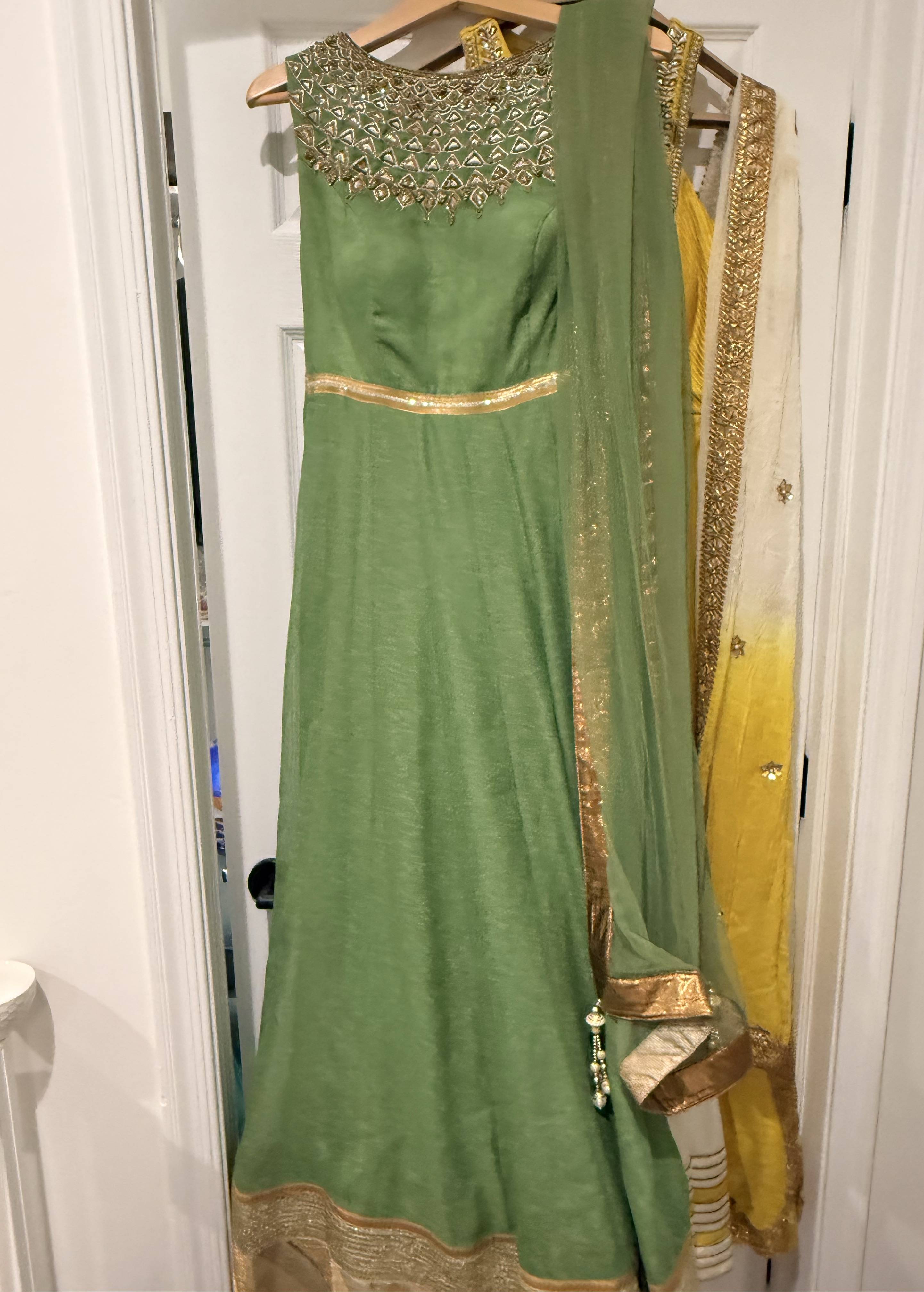 Sage Green Embellished Anarkali Image - 0