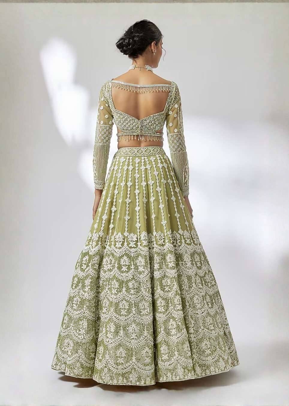 Sage Green Embellished Lehenga Image - 2