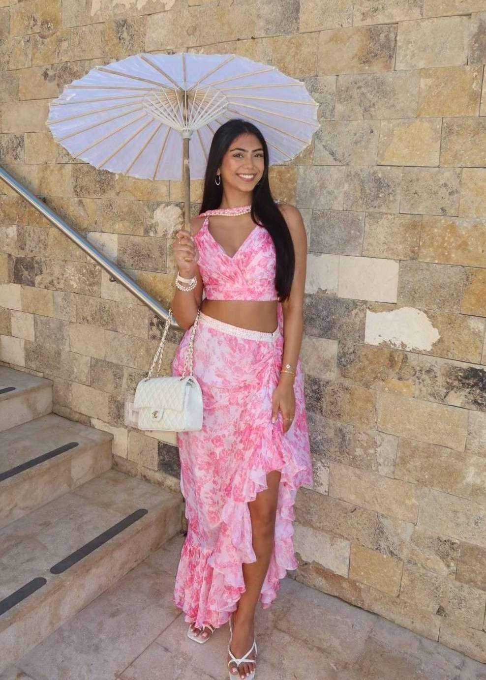 Pink Floral Ruffle Skirt Set Image - 0