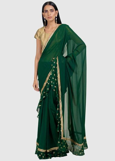 Emerald Green Chiffon Sari Image - 0
