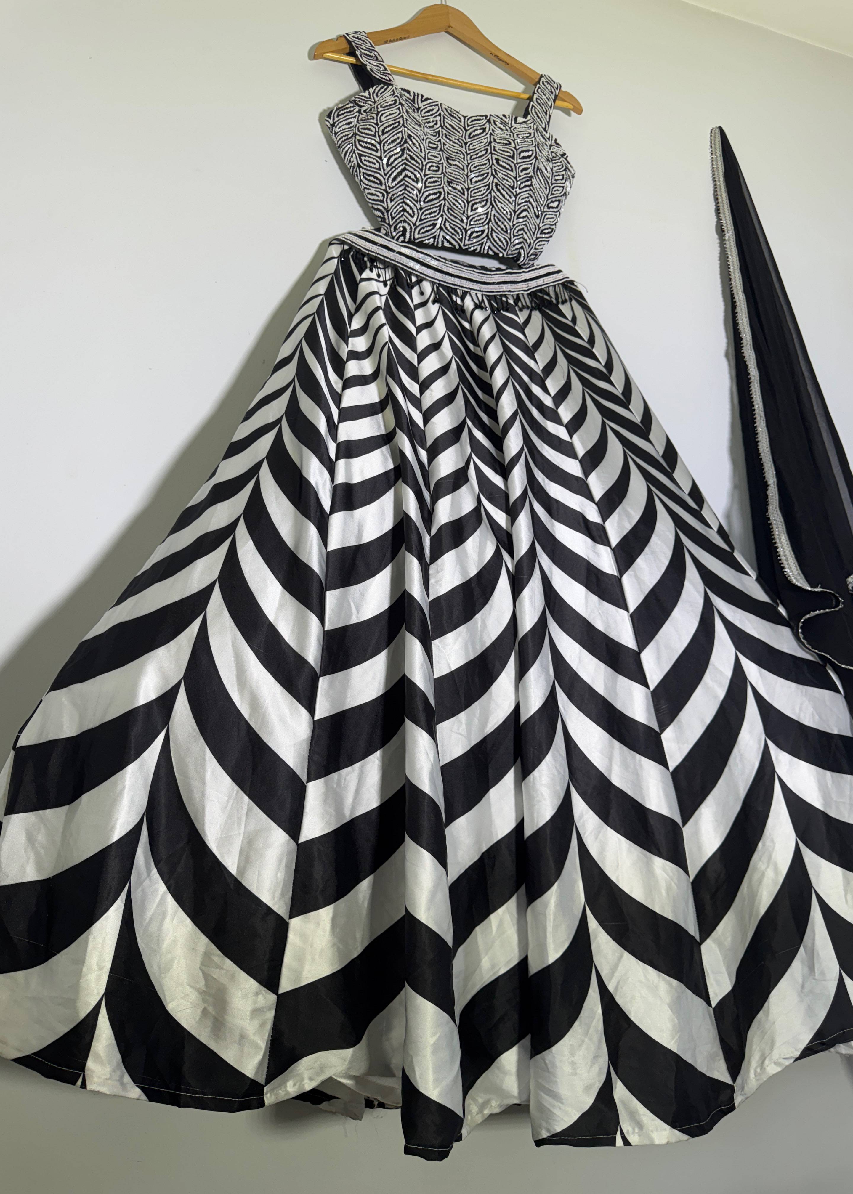 Black and White Chevron Lehenga Image - 0