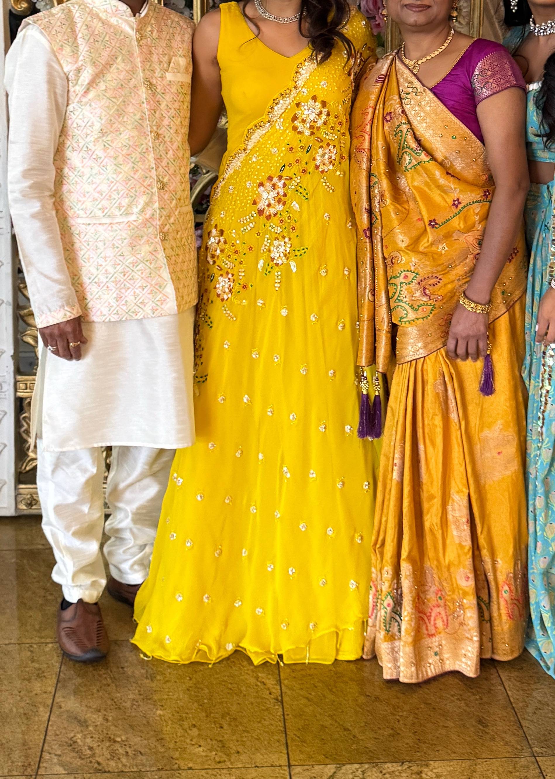 Yellow Embroidered Drape Set Image - 3