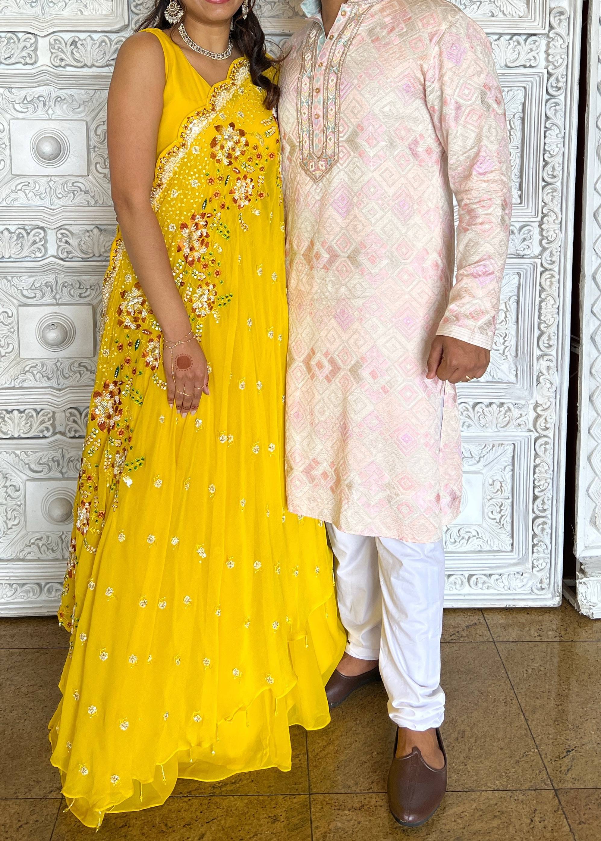 Yellow Embroidered Drape Set Image - 2
