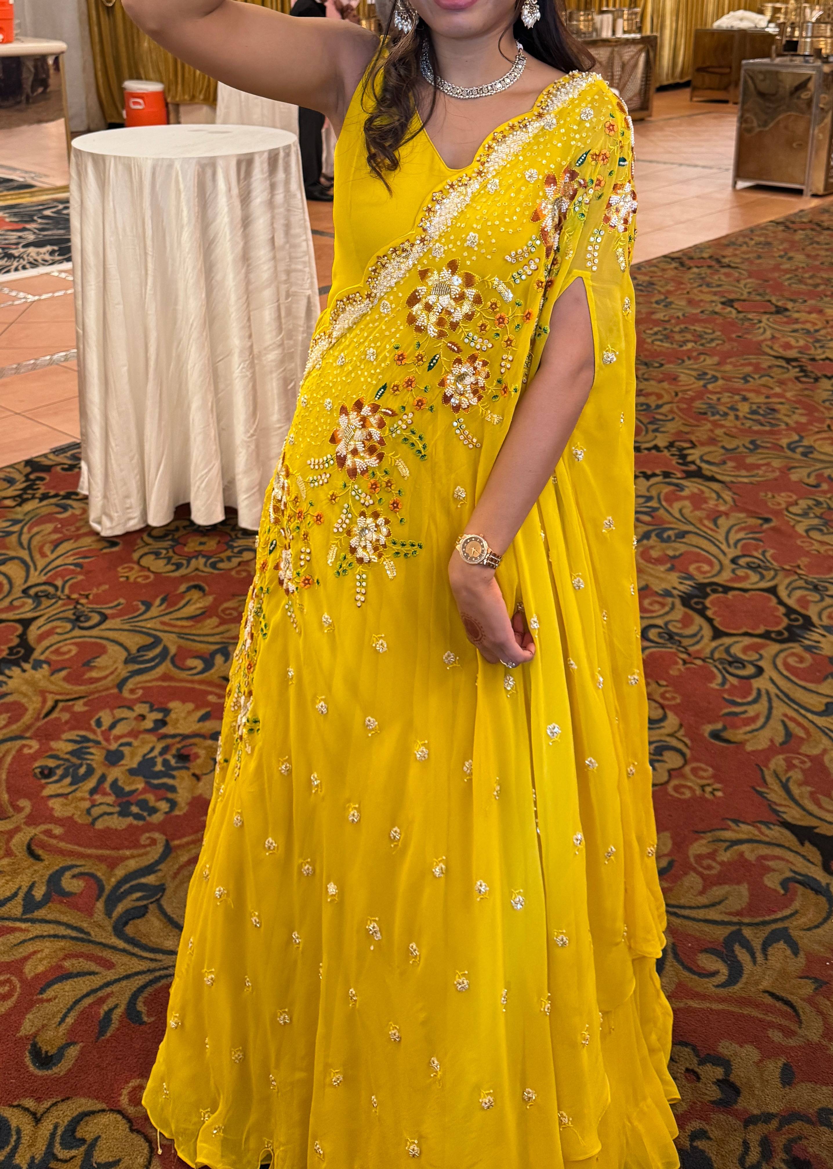 Yellow Embroidered Drape Set Image - 1