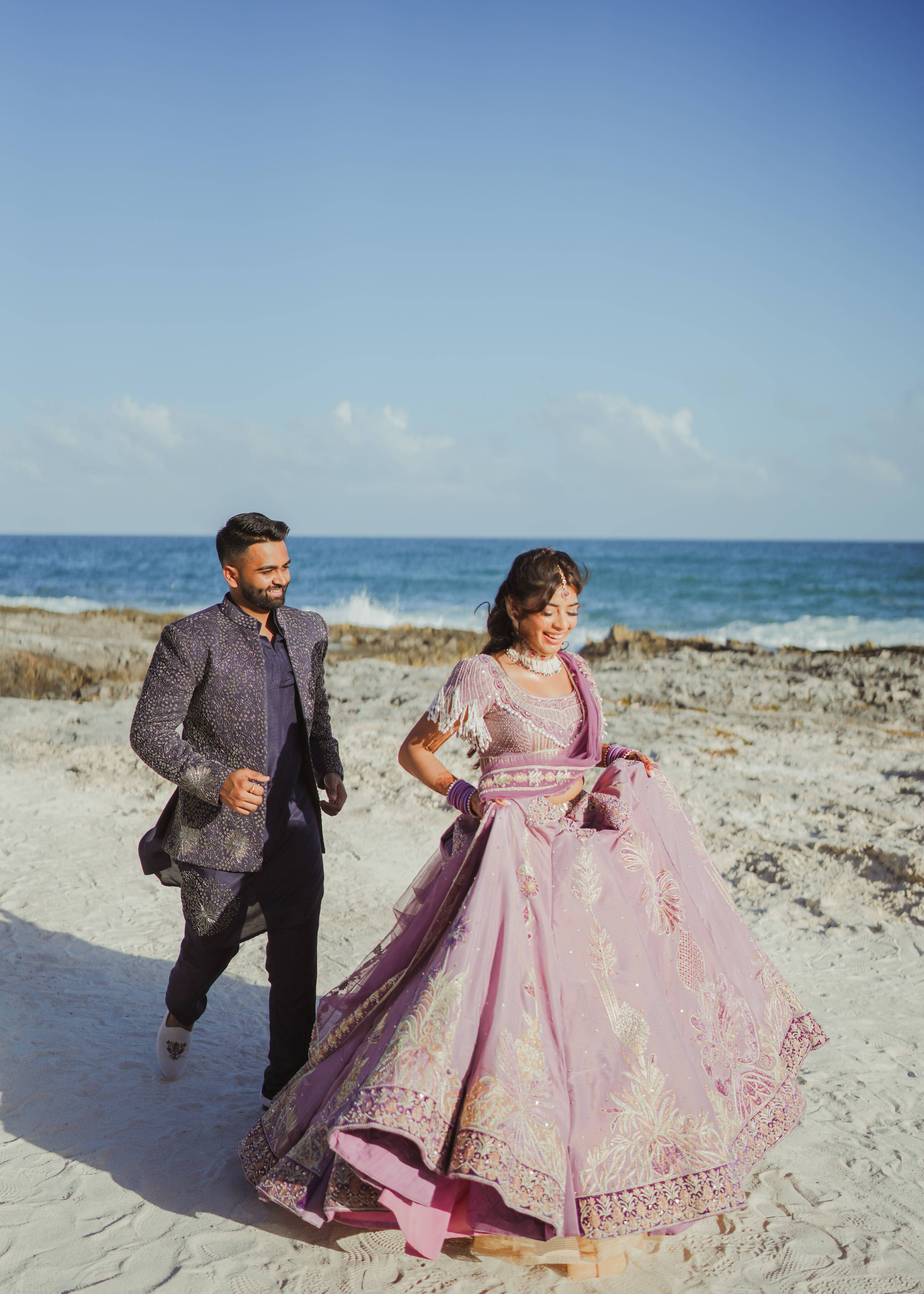 Lavender Beaded Lehenga Image - 3
