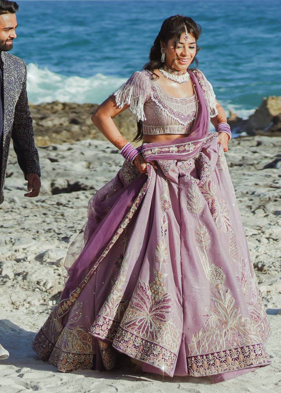 Lavender Beaded Lehenga Image - 0