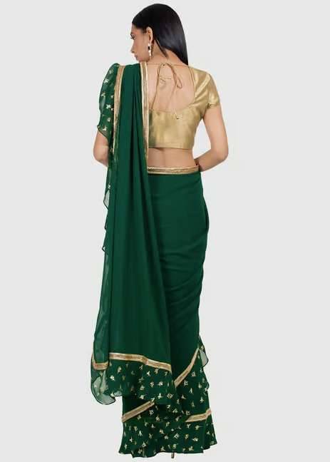 Emerald Green Chiffon Sari Image - 1