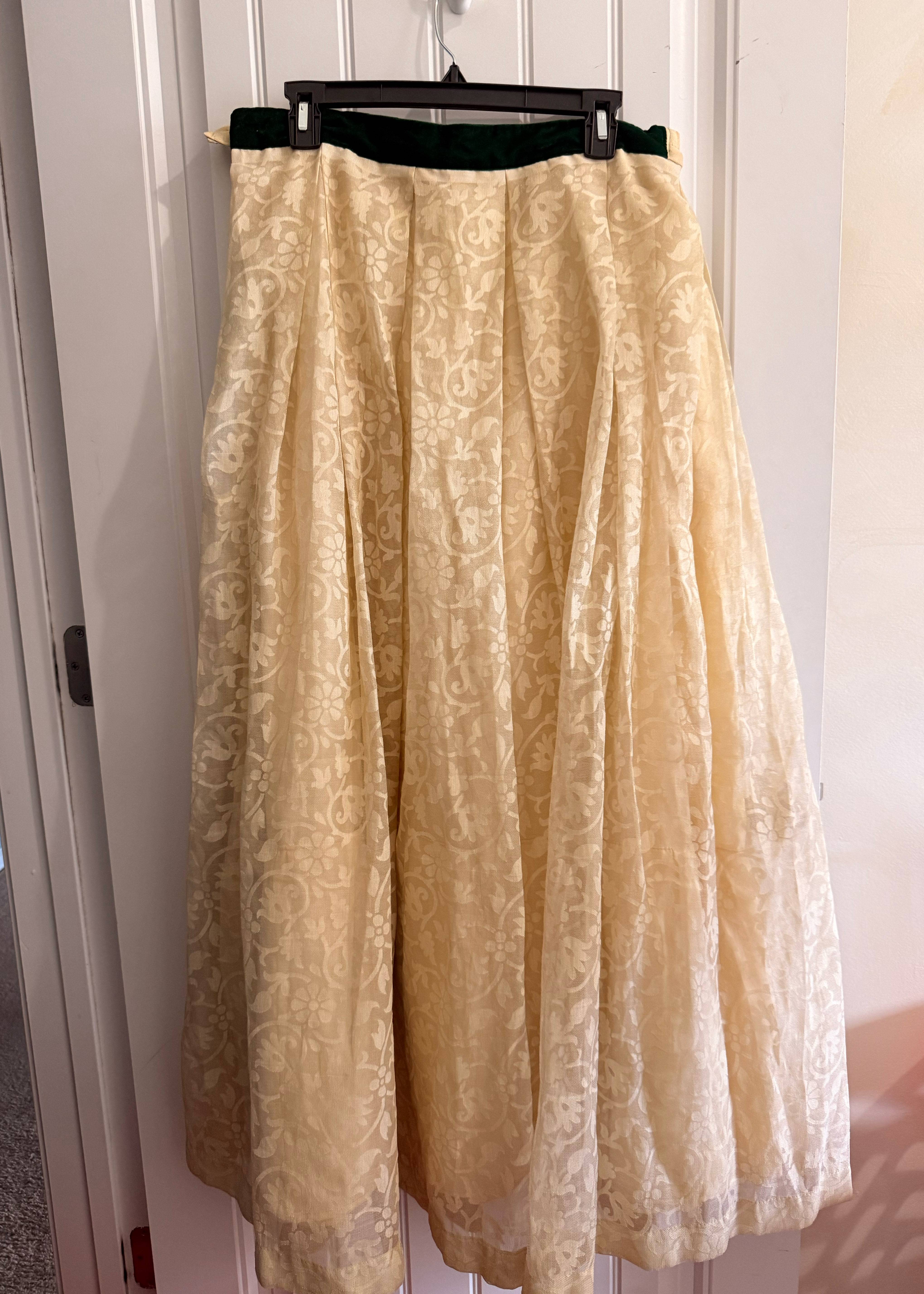 Cream and Emerald Sequin Lehenga Image - 3