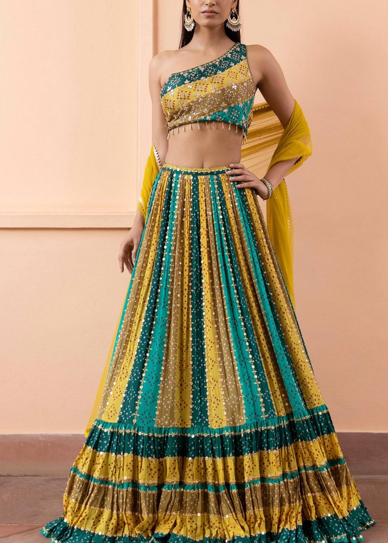Multi Green Bandhani Lehenga Image - 4