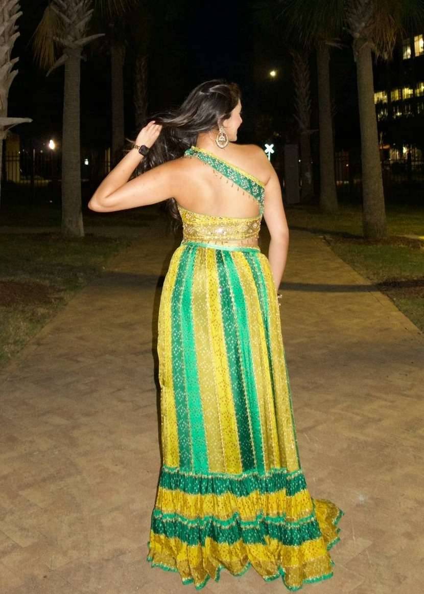 Multi Green Bandhani Lehenga Image - 3
