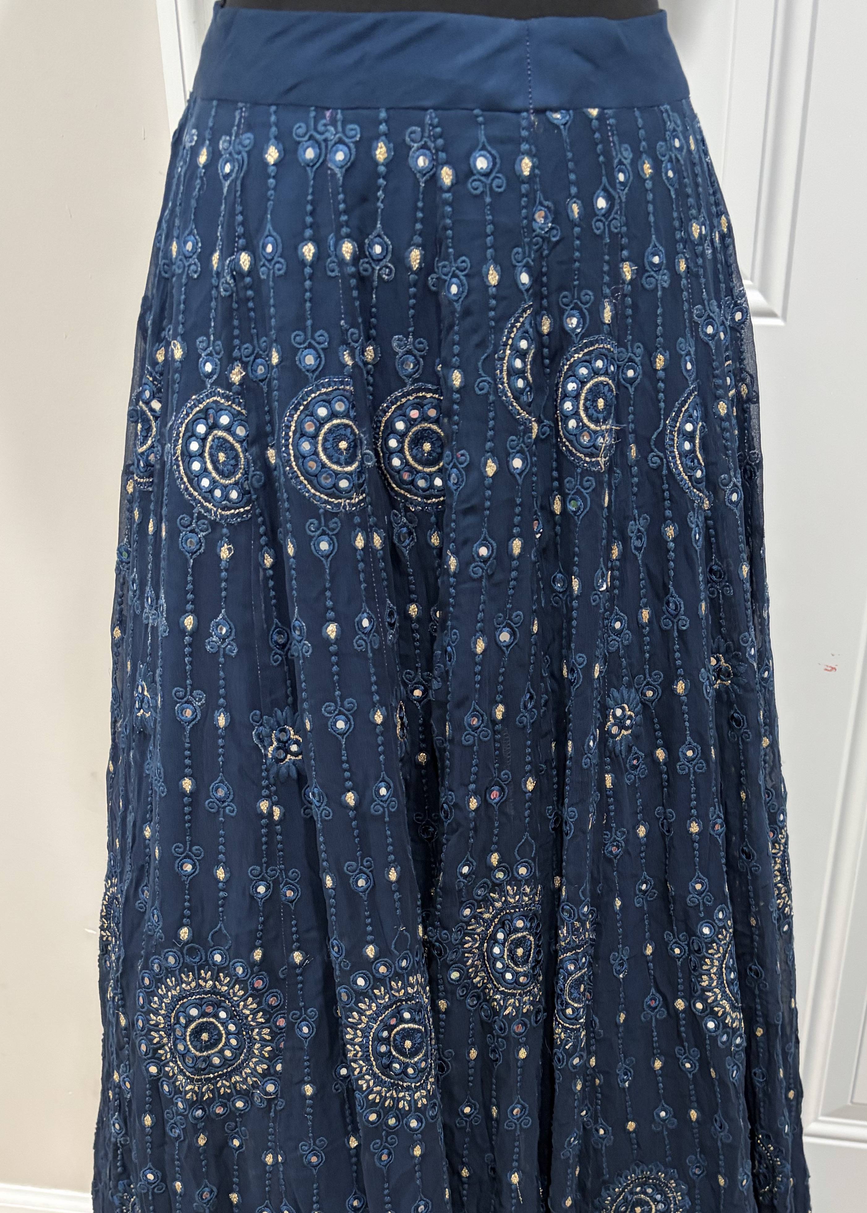 Navy Mirrorwork Lehenga Image - 2
