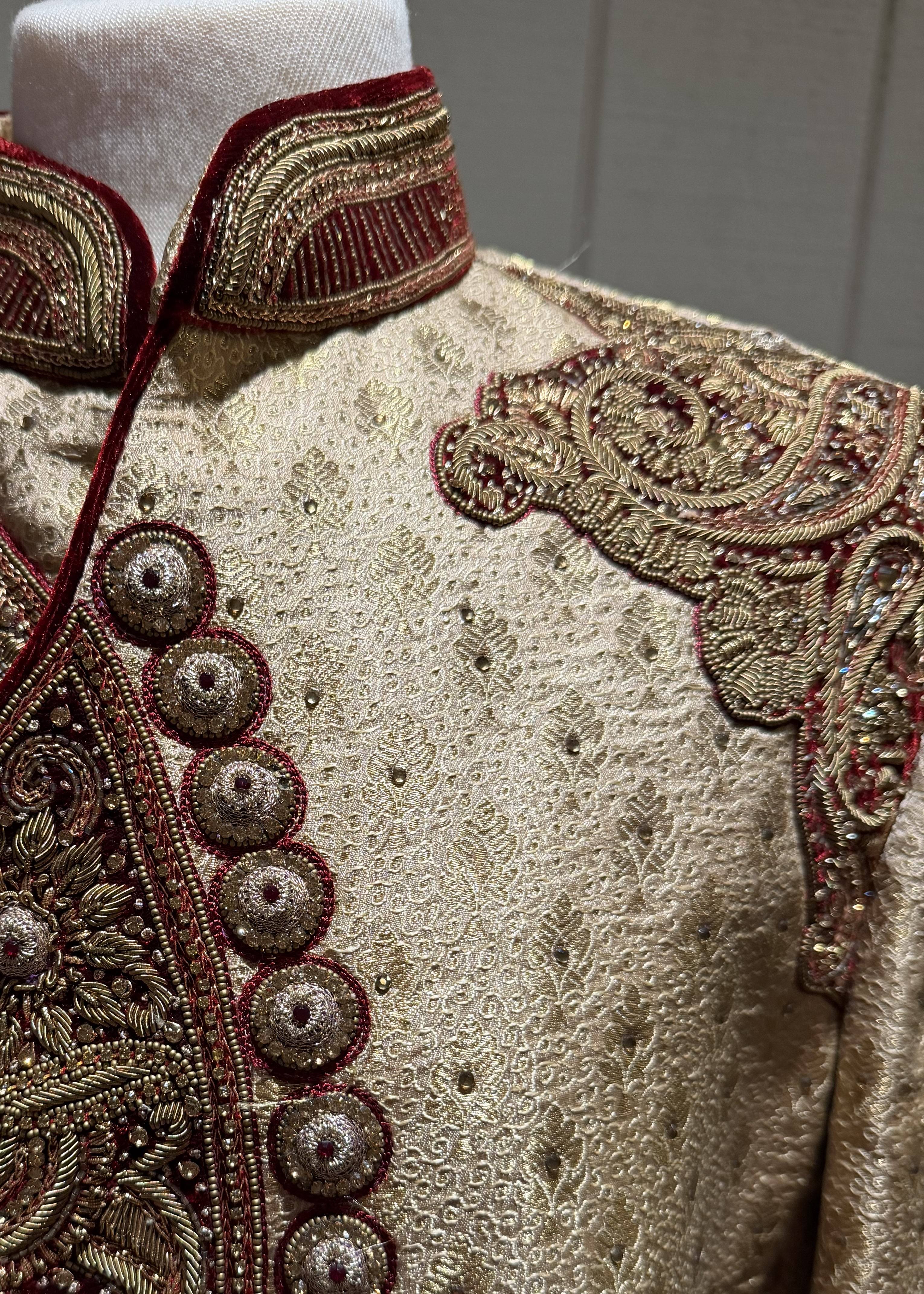 Gold Embellished Brocade Sherwani Image - 2