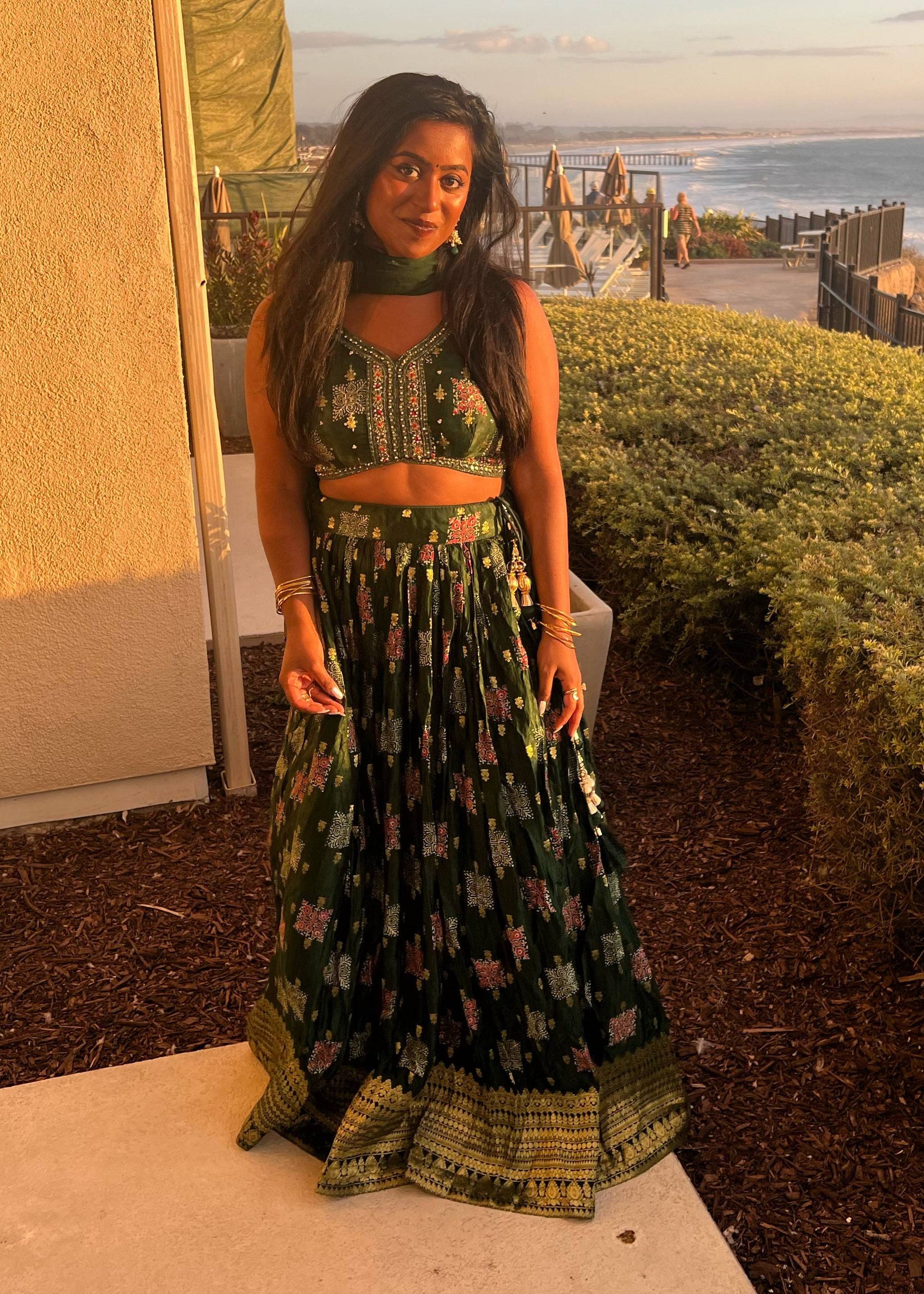 Forest Green Floral Lehenga Image - 0