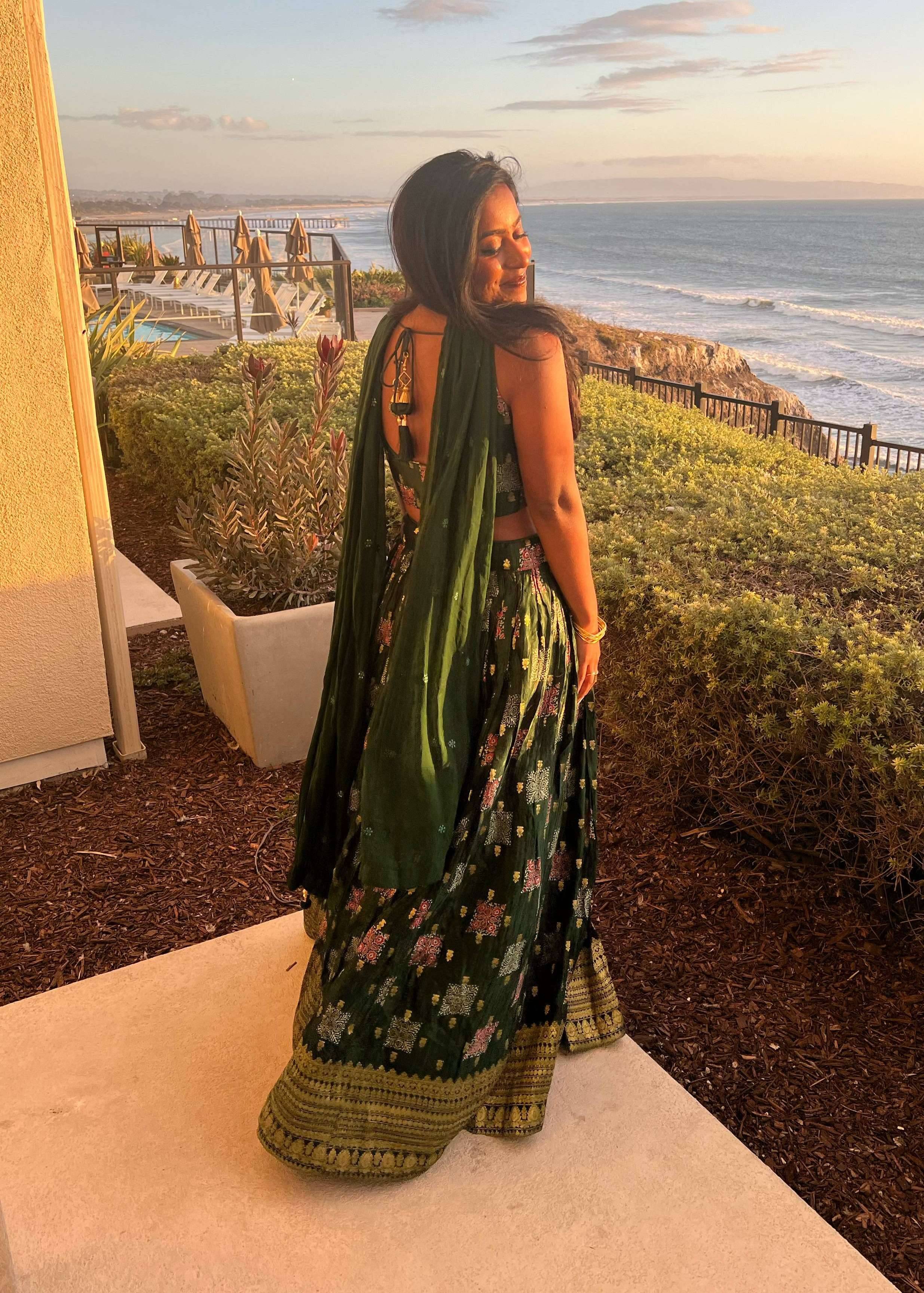 Forest Green Floral Lehenga Image - 1