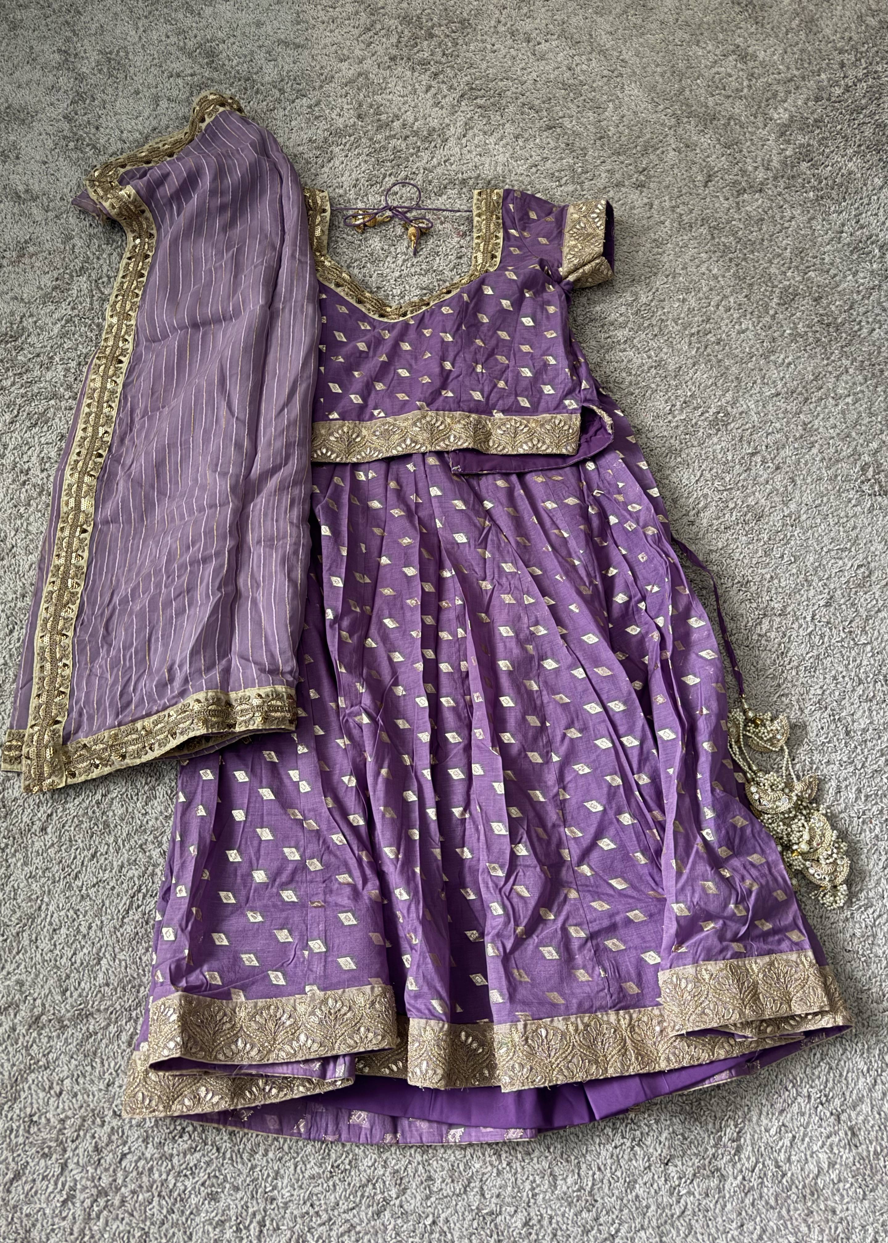 Purple Booti-Print Lehenga Image - 0