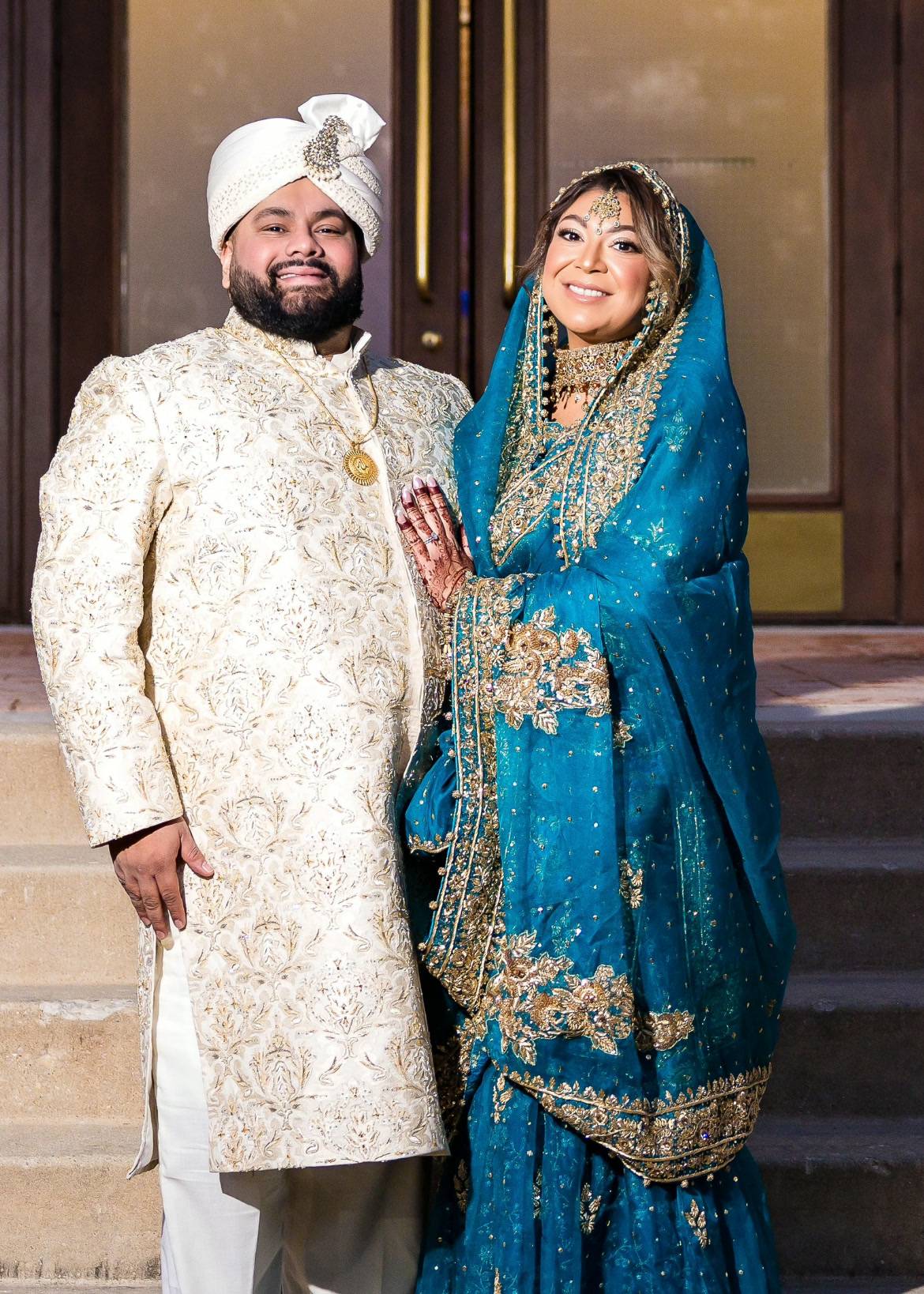 Teal Gold-Embroidered Sharara Set Image - 1