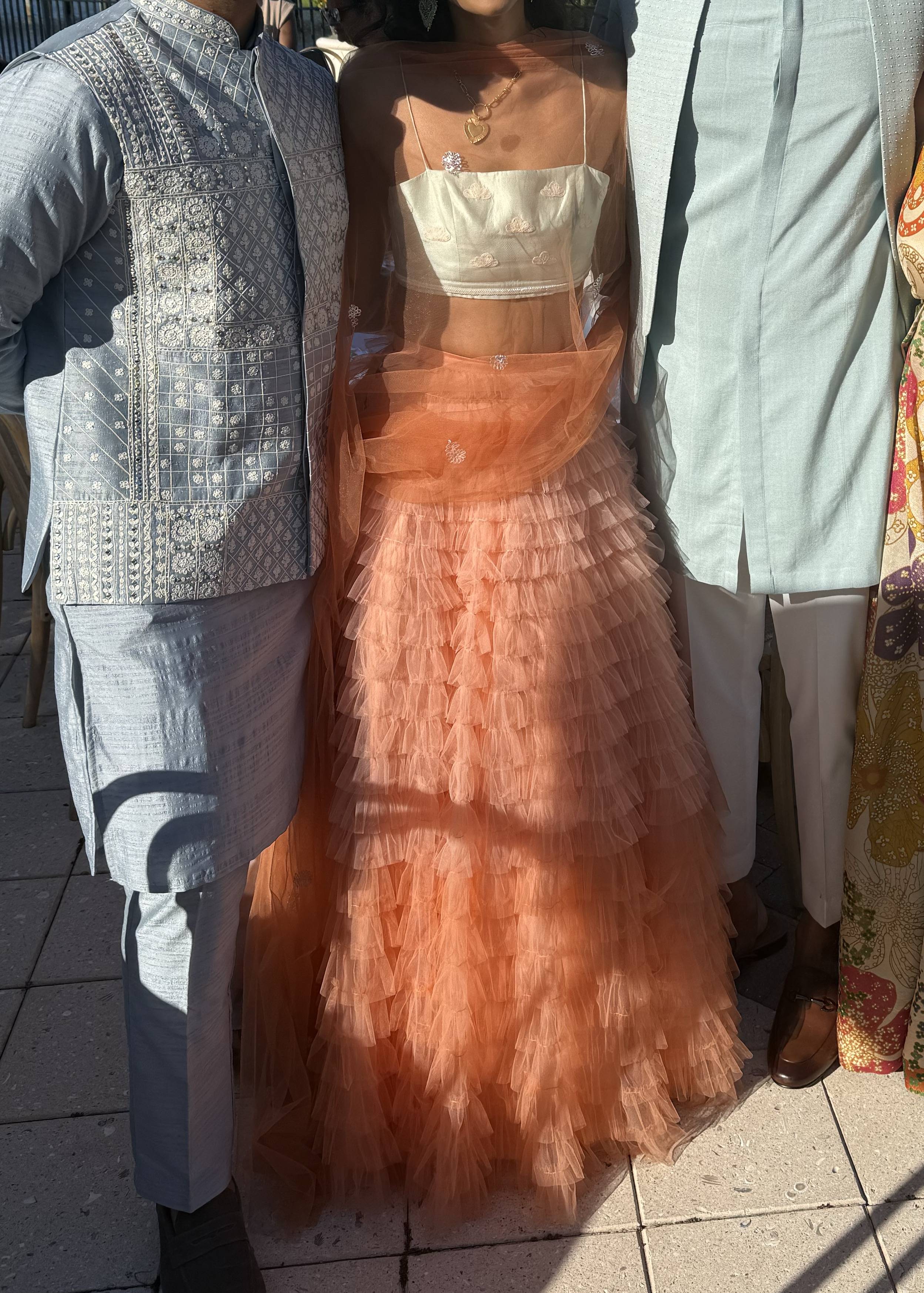 Peach Tiered Ruffle Lehenga Image - 3