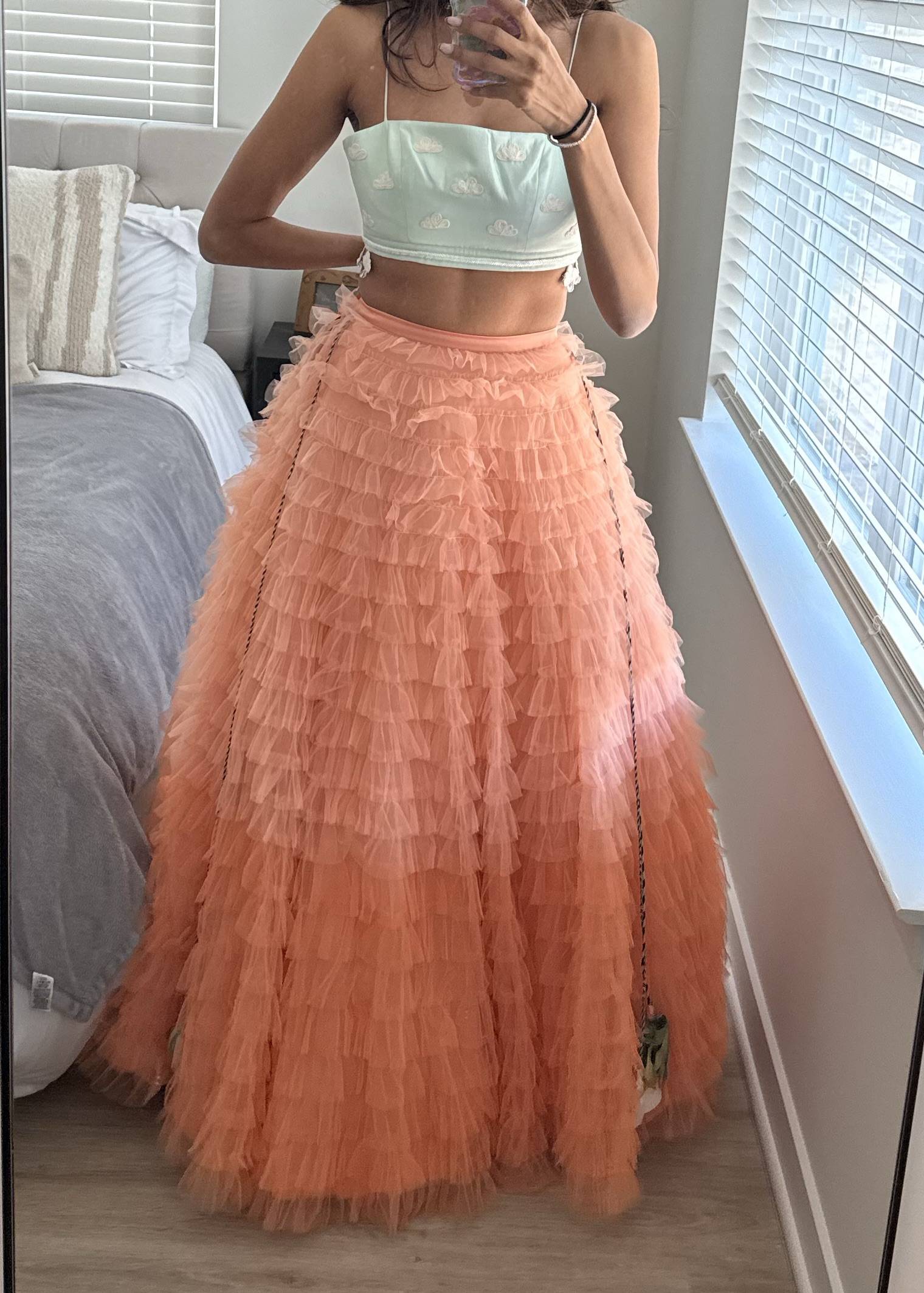 Peach Tiered Ruffle Lehenga Image - 2