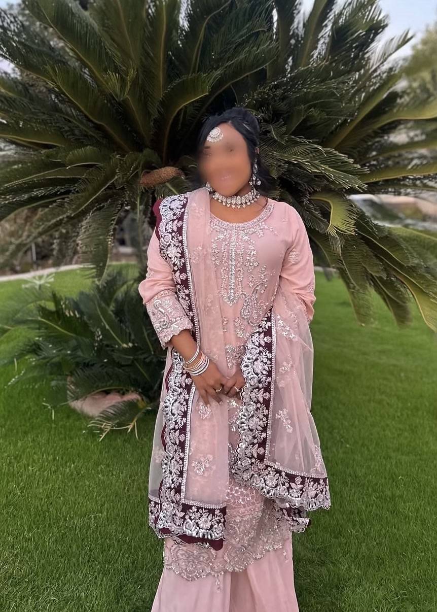 Blush Pink Embroidered Gharara Image - 0