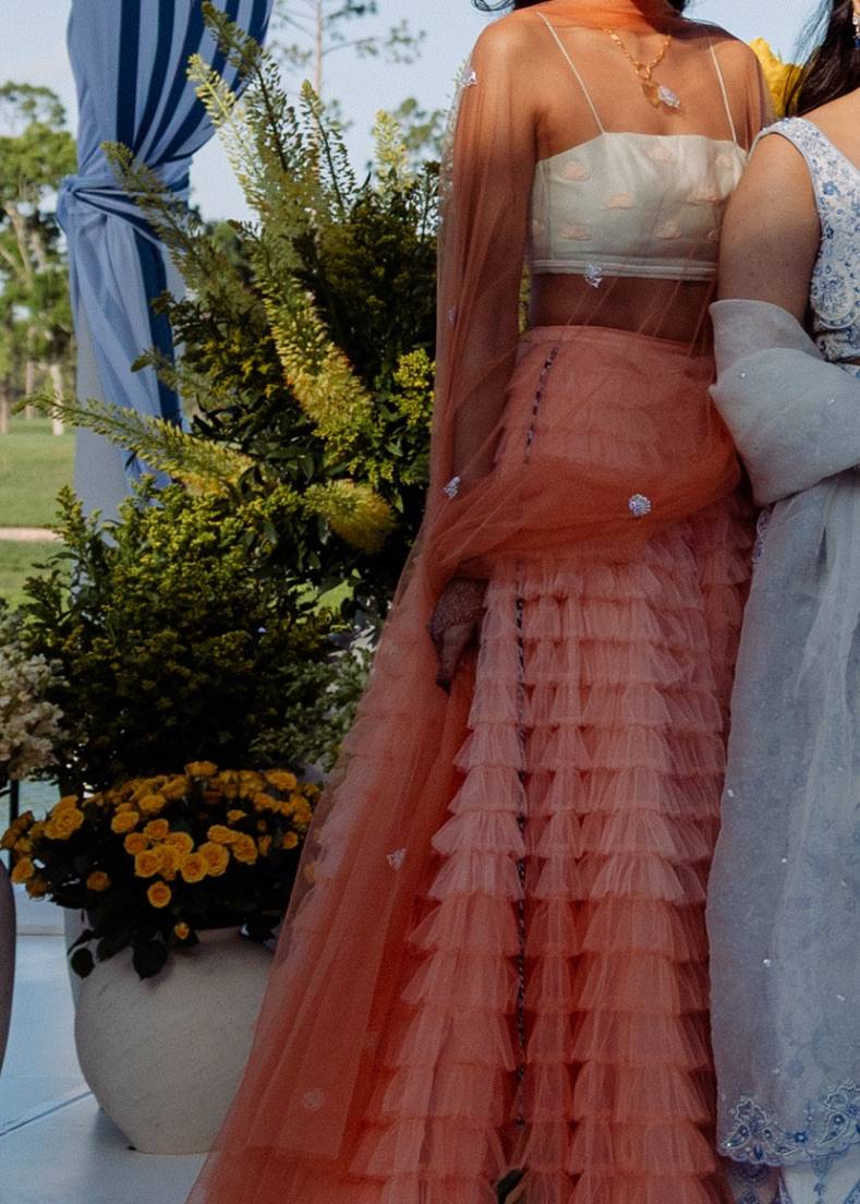 Peach Tiered Ruffle Lehenga Image - 0