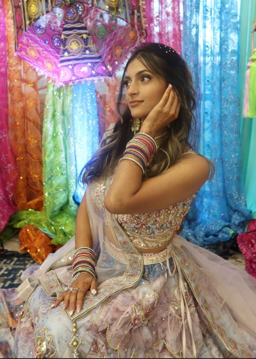 Pastel Floral Print Lehenga Image - 2