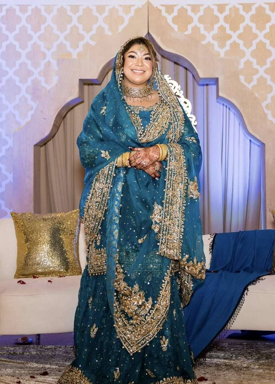 Teal Gold-Embroidered Sharara Set Image - 0