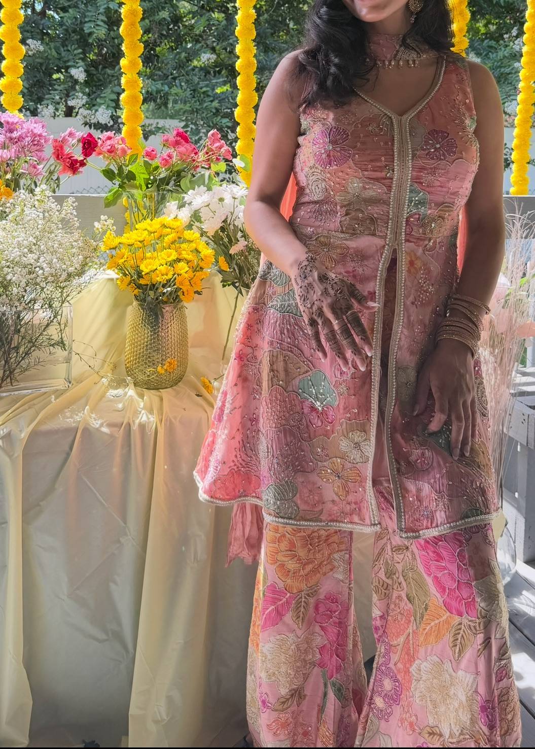 Pink Floral Sharara Set Image - 2