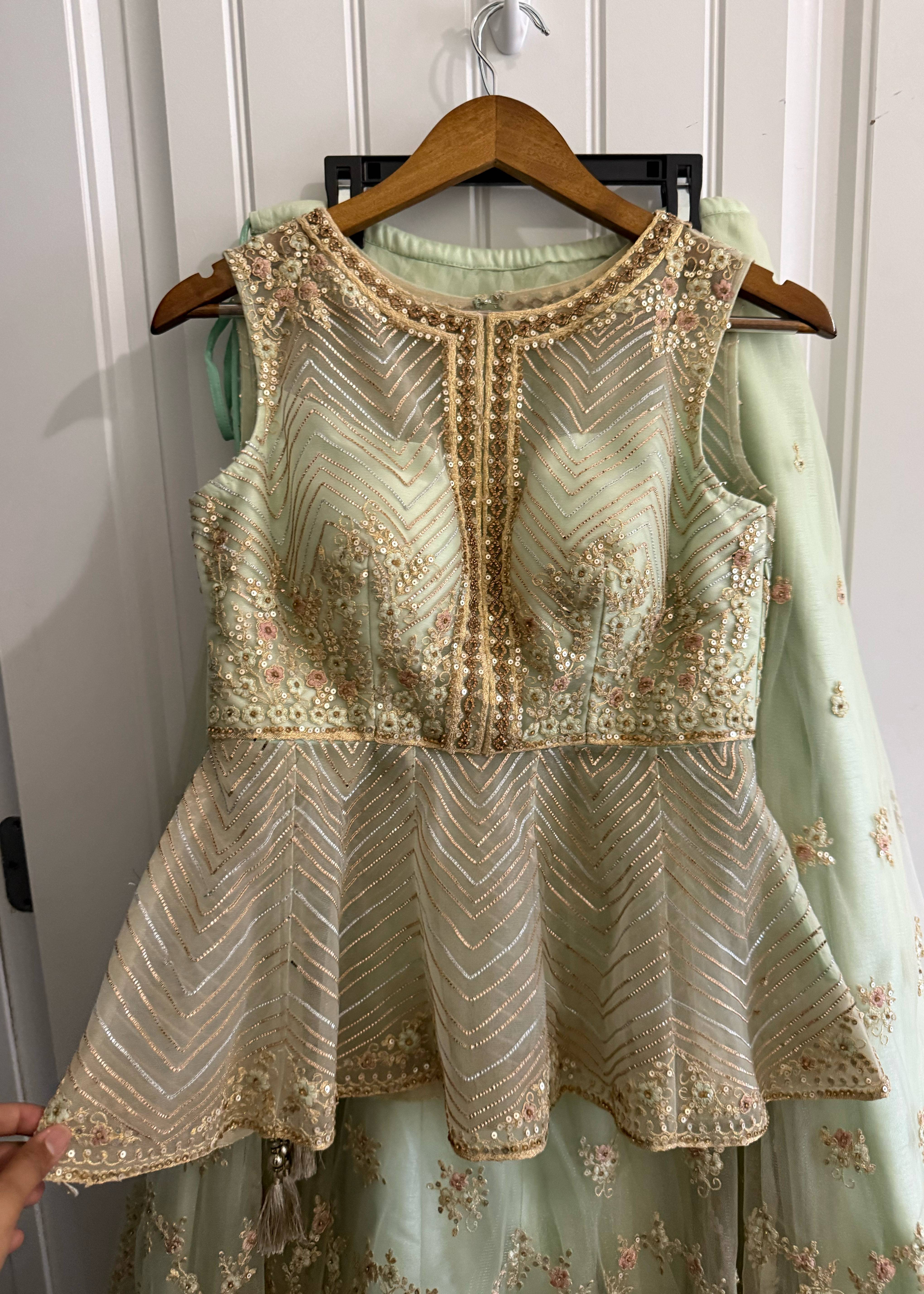 Mint Green Peplum Lehenga Set Image - 1