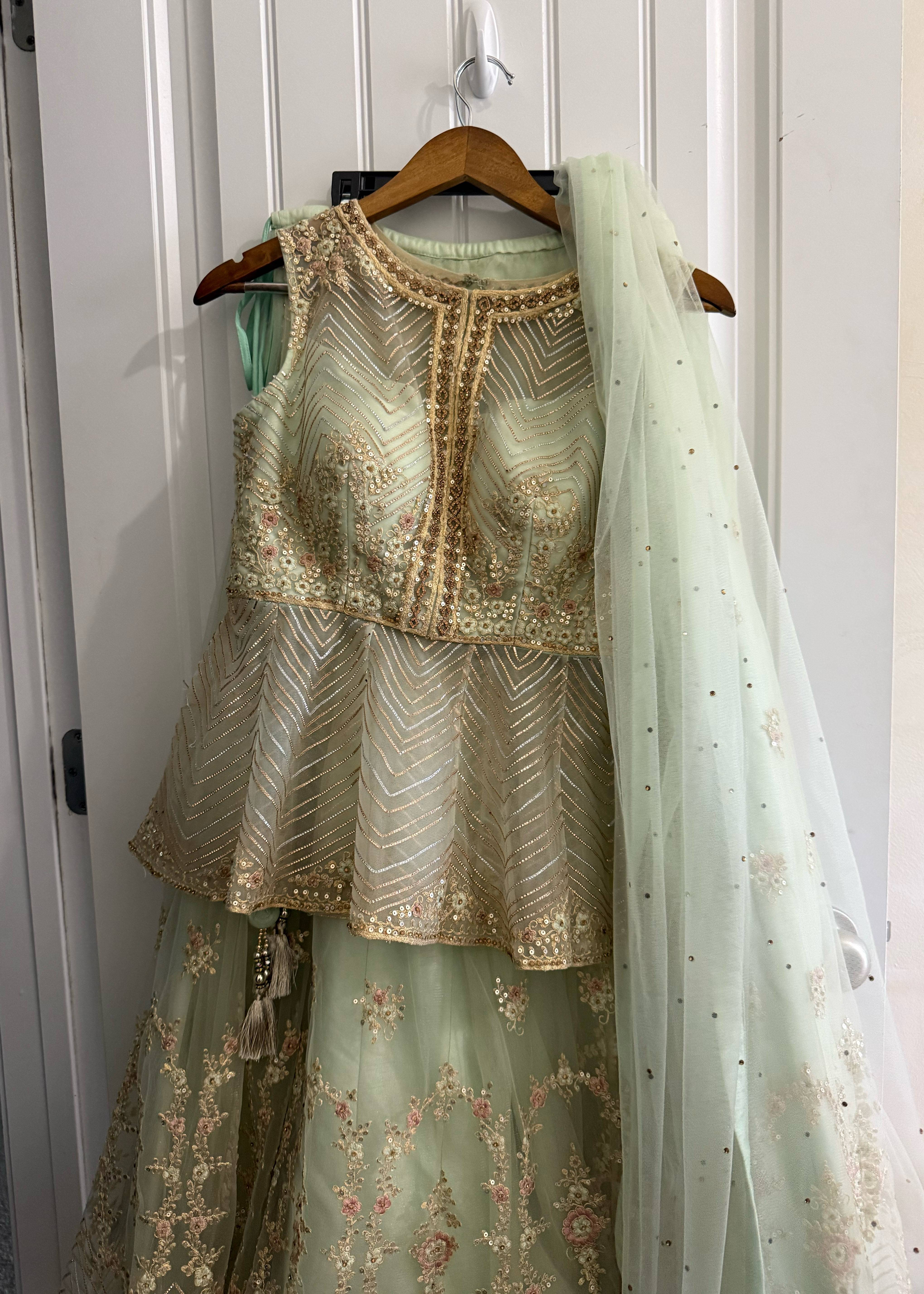 Mint Green Peplum Lehenga Set Image - 0
