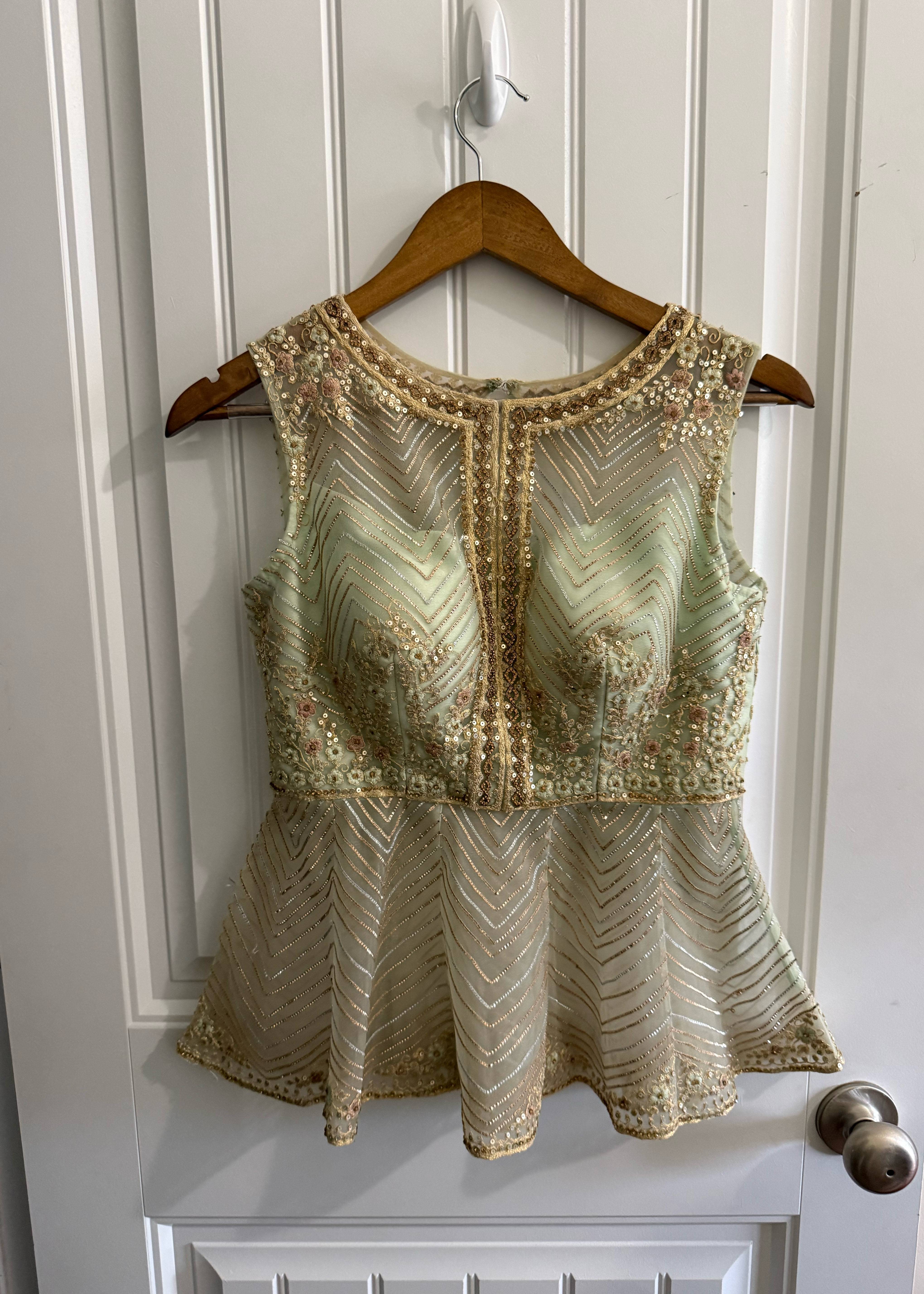 Mint Green Peplum Lehenga Set Image - 2