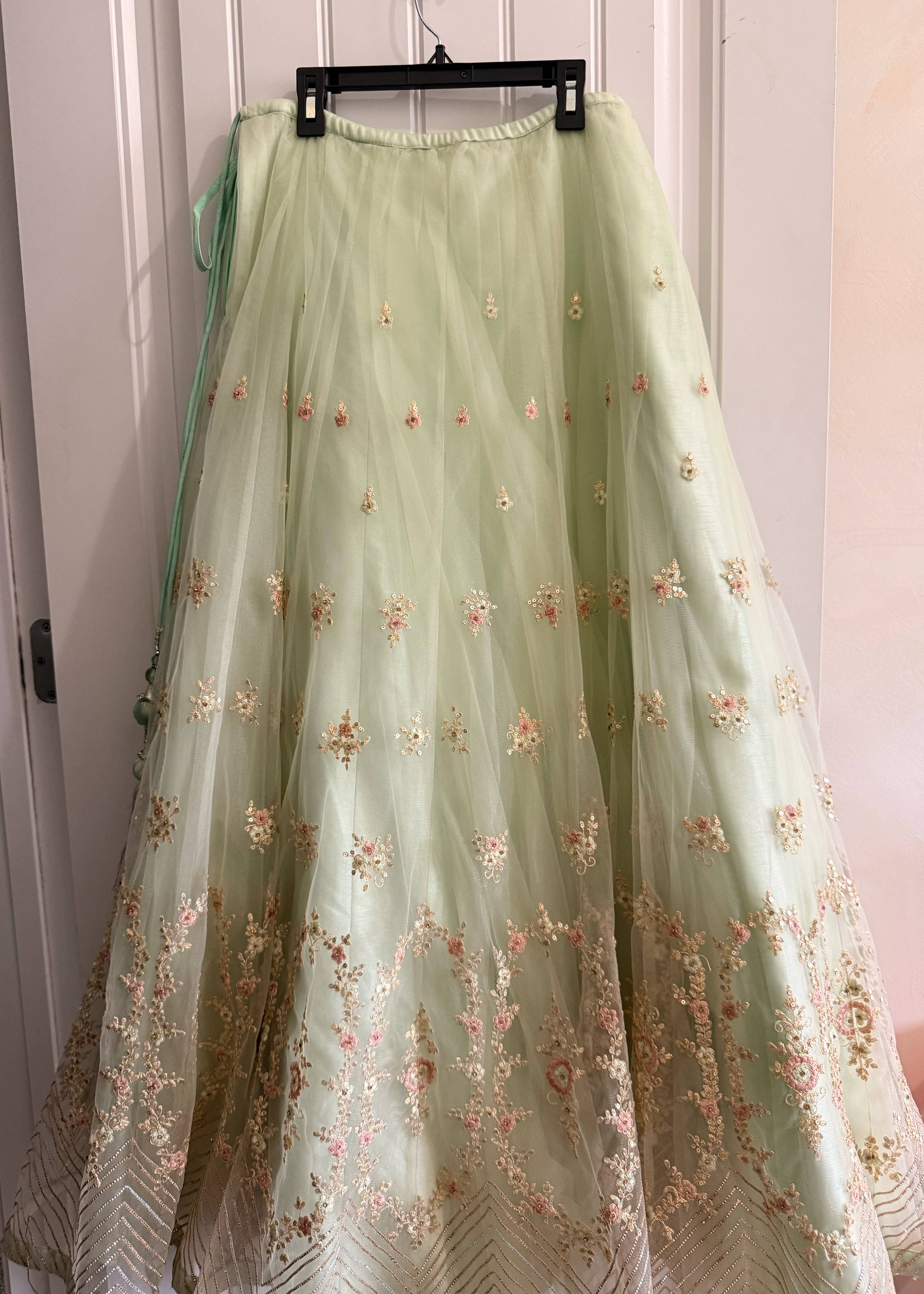 Mint Green Peplum Lehenga Set Image - 4